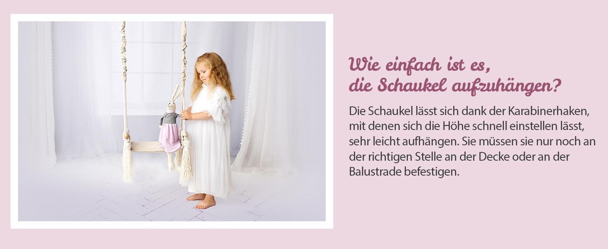 Create for you® - Holzschaukel für Kinder mit Baumwollseil, Kinderschaukel, Indoor-Sitz mit Weichem Material, Höhenverstellbar, Beige