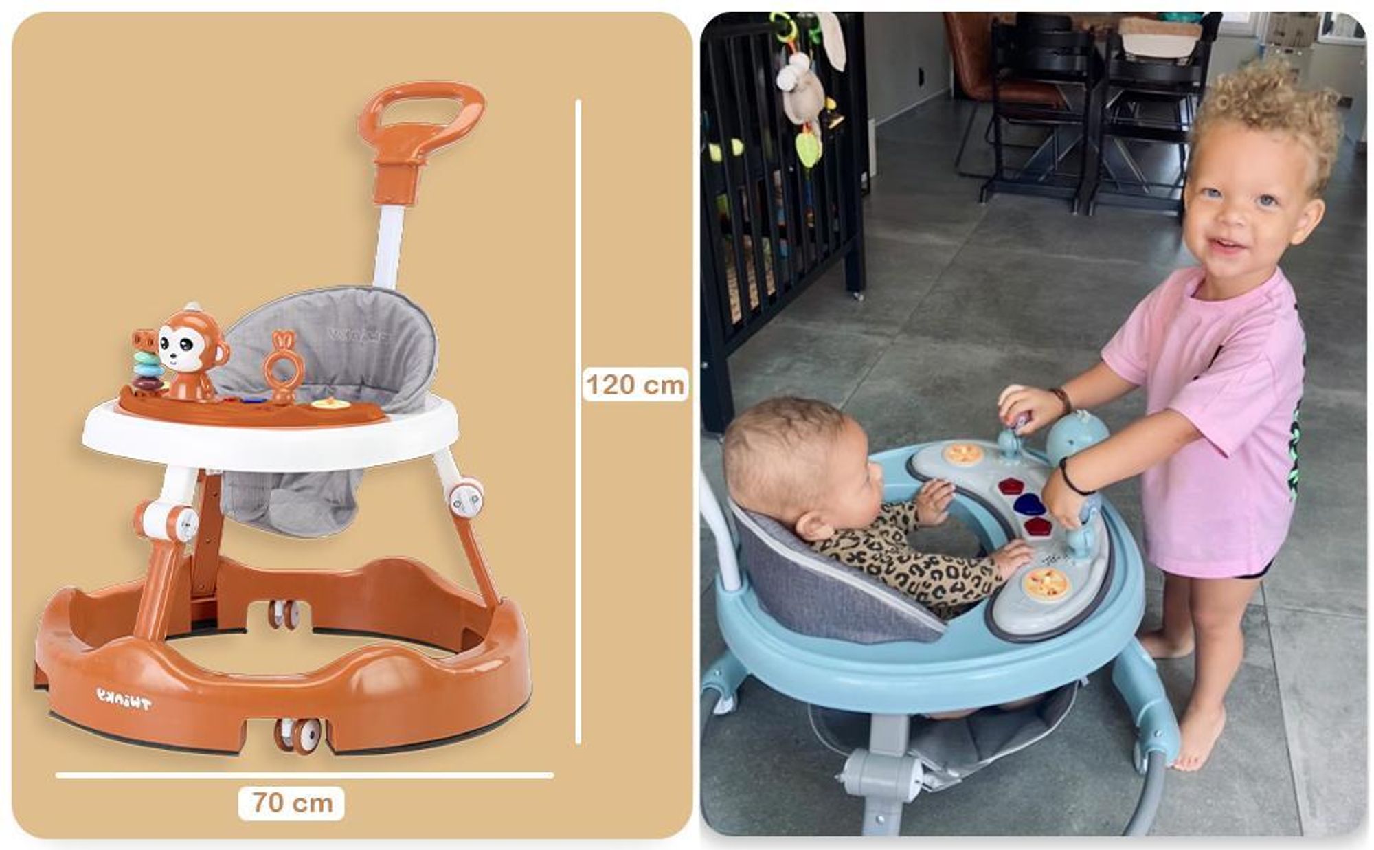 Twinky® Lauflernhilfe in Braun - Lauflernwagen mit Spielset und Zubehör für sicheres und spielerisches Lernen - inkl. Fußmatte und Haltegriff