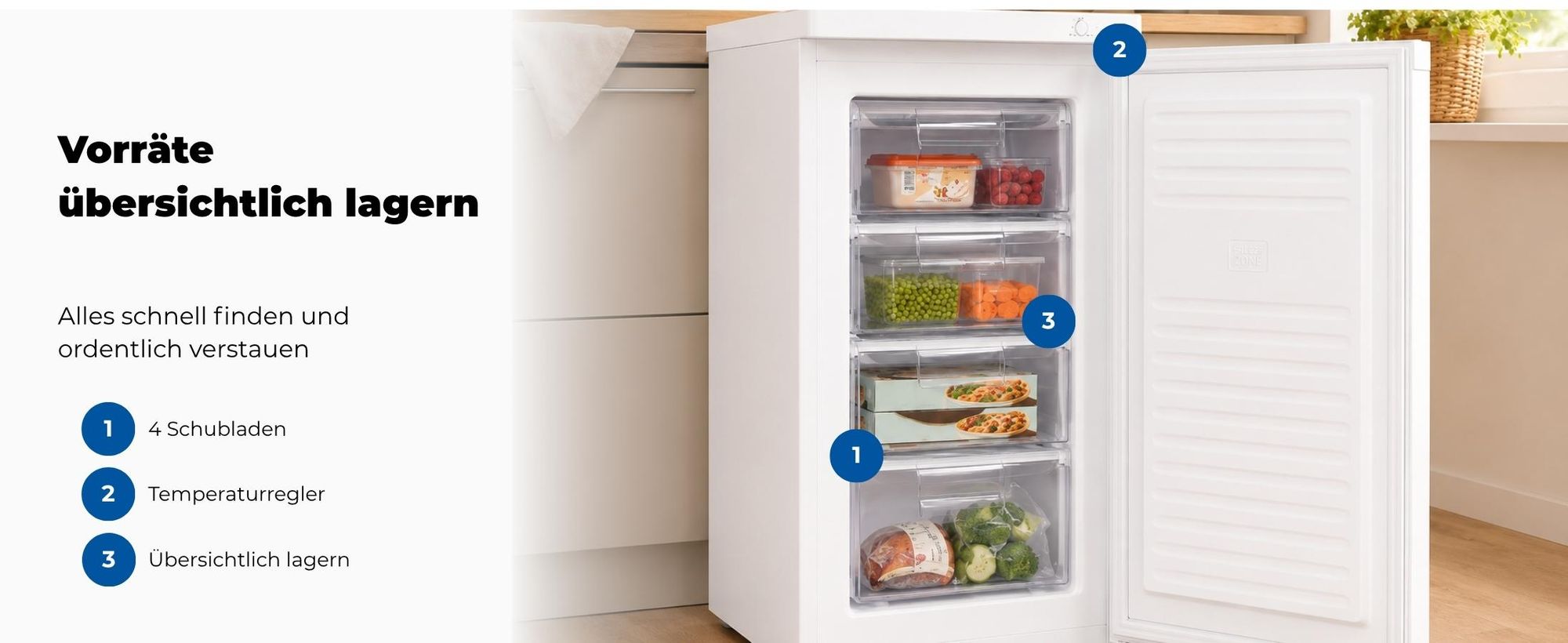 Exquisit Gefrierschrank GS512-040E weiss | 91 l Nutzinhalt | Energieklasse E | 40 dB(A) | 4-Sterne-Gefrierfach | kompakte Bauform