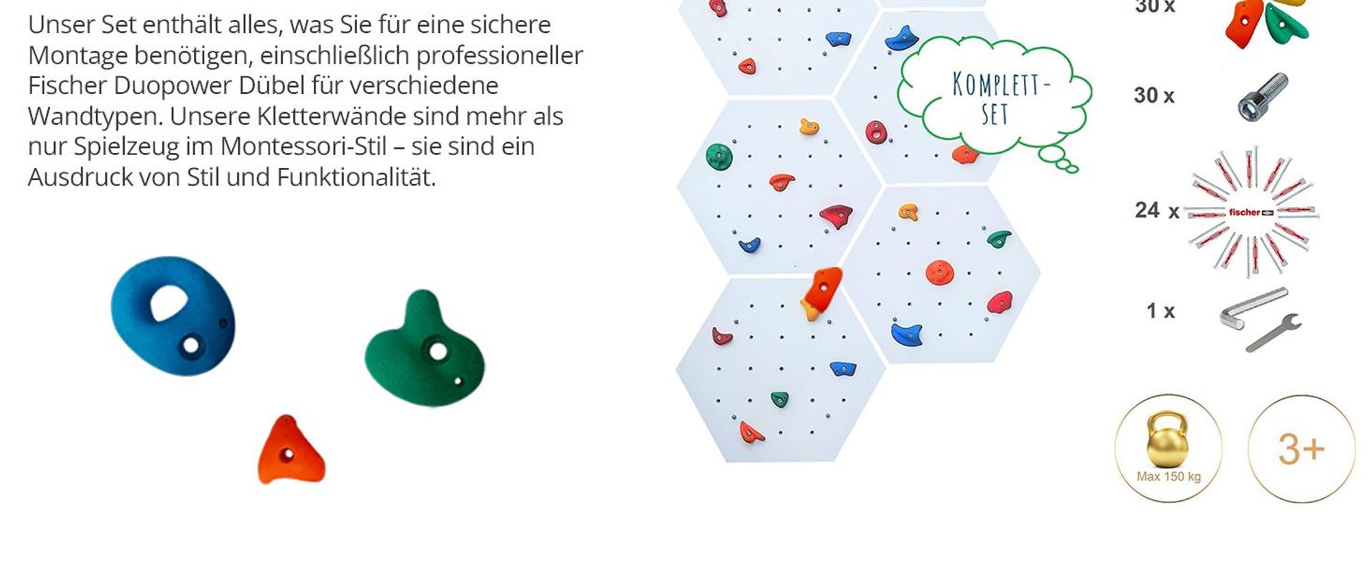 Create for you® - Kletterwand, 6x Wandpaneel 86x75 cm, 30 Bunten Klettergriffen, Heimklettergerüst, Fitnessgeräte für Zuhause, Kletterspielzeug Kinder