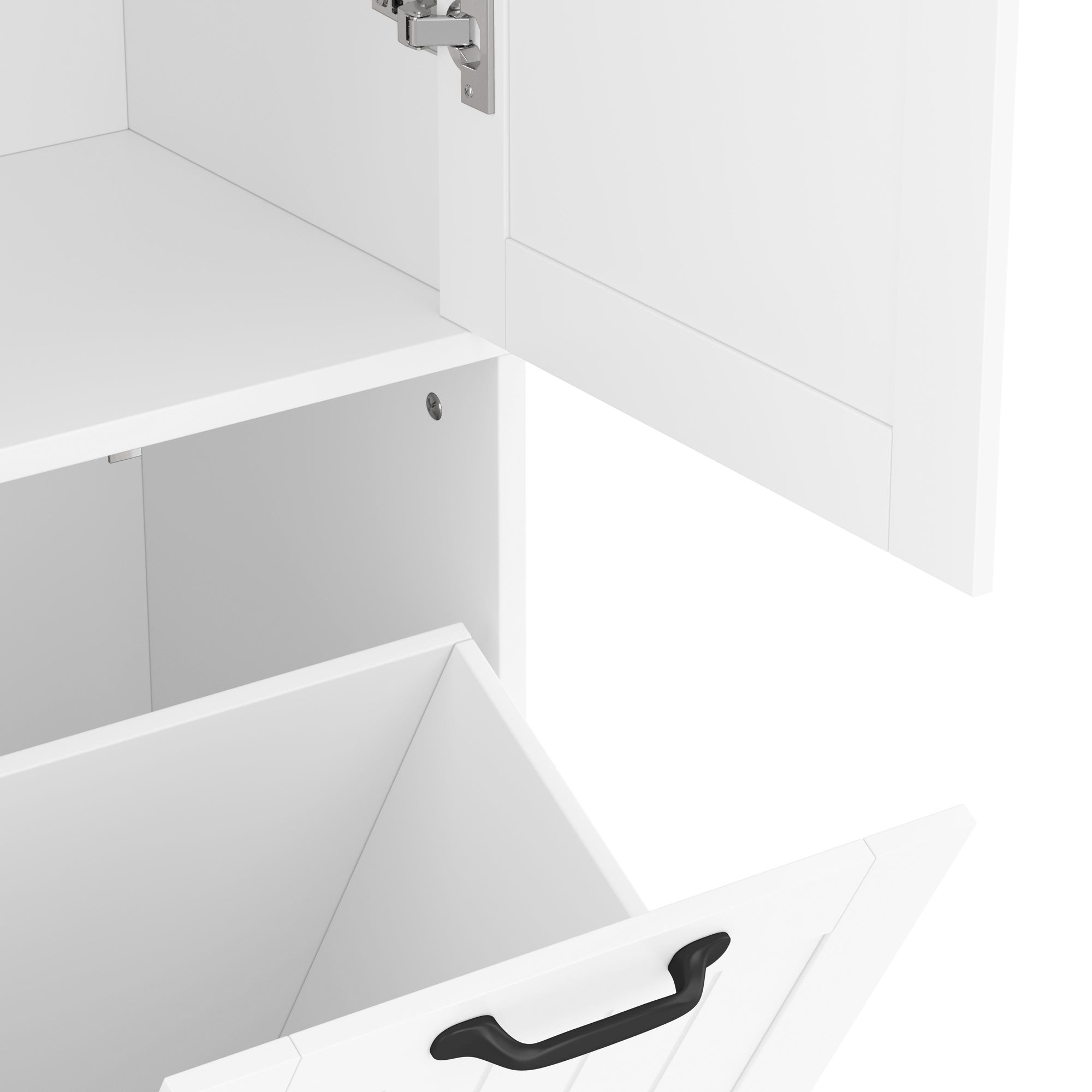 Merax Badezimmerschrank, Hochschrank mit doppeltem Wäschekorb, 4 offene Fächer, Badschrank mit Verstellbar, 78x35x172 cm, Weiß