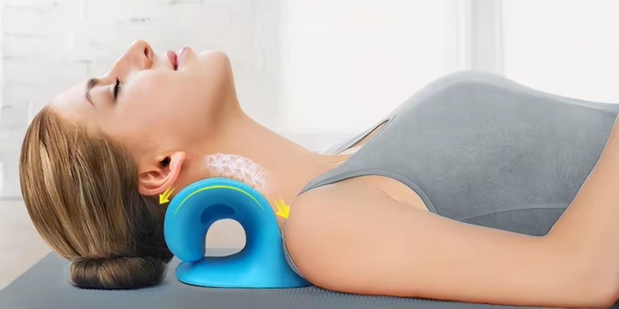 Nackenstrecker & Massagekissen zur Entspannung, Ergonomischer Nackenretter bei Schmerzen, Halswirbelsäule Korrektur mit Massagepunkten, EVI SPORT Blue