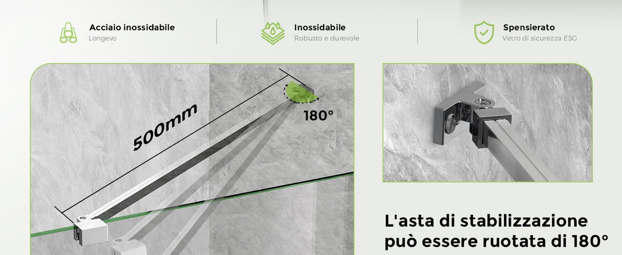 S'AFIELINA Stabilizzatore per box doccia Barra stabilizzatrice in lega di alluminio per box doccia in vetro spessore 5-6mm, regolazione staffa a muro lunghezza 500mm ,2 pezzi