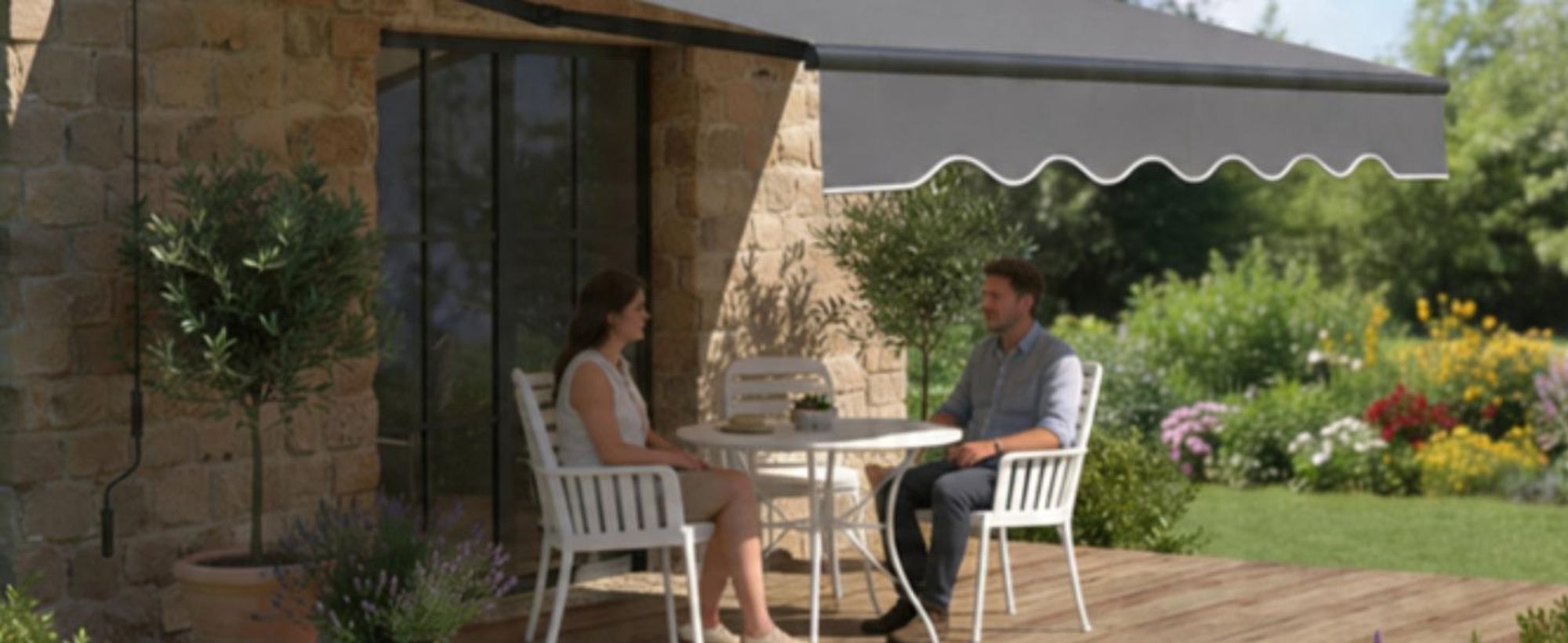 Juskys Markise 350 x 300 cm - Beschattung Terrasse & Balkon - Gelenkarmmarkise mit Kurbel & Halterung - Sonnenschutz Balkonmarkise Gelenkmarkise Grau
