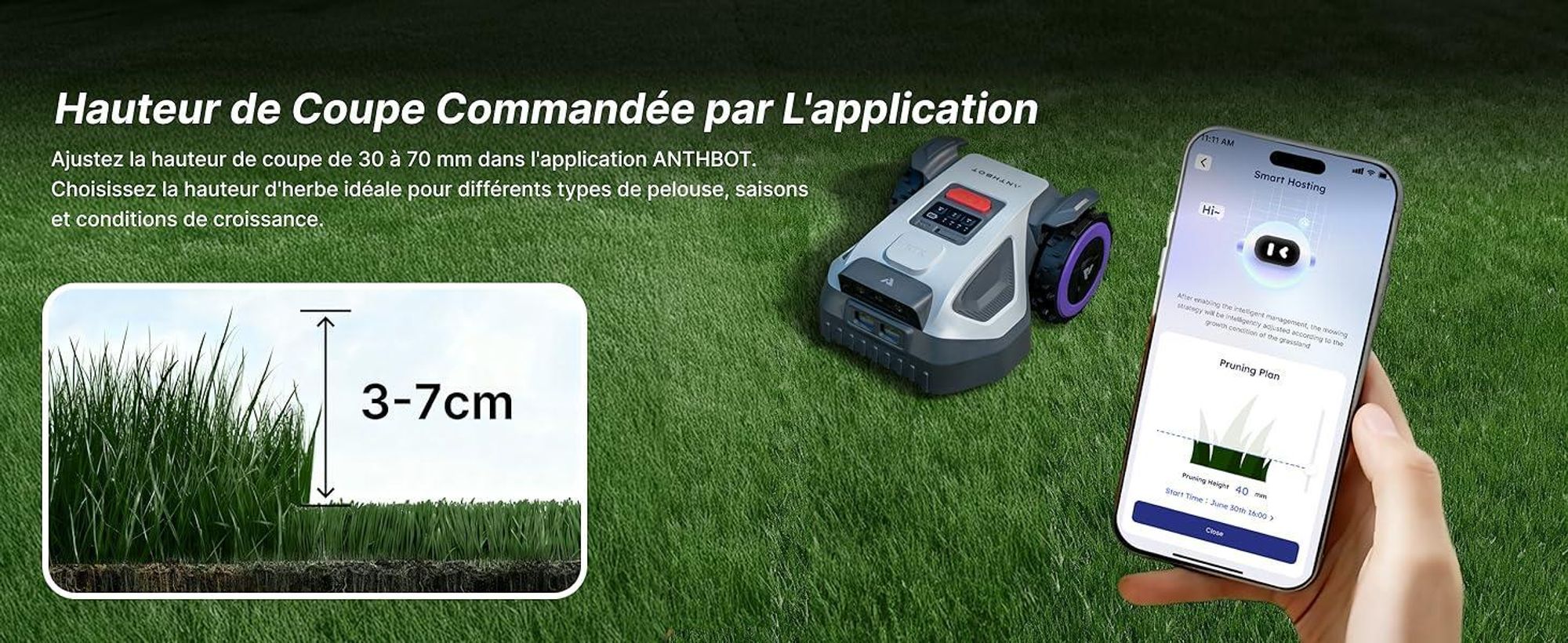 Robot tondeuse ANTHBOT M5 sans câble périphérique, avec garage premium, navigation RTK, caméra IA, jusqu'à 500 m², 3 mois de NRTK s