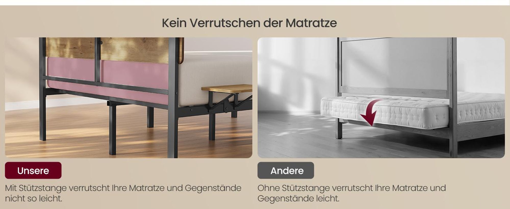 VASAGLE Einzelbettgestell, 120 x 200 cm, mit LED-Leuchten, USB-A- und USB-C-Anschluss, Stauraum unter dem Bett, naturbraun