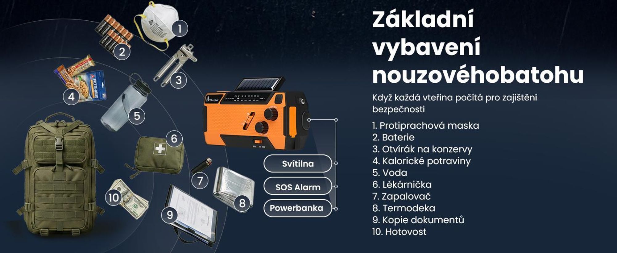Extralink SR-4000 nouzové solární rádio s klikou a powerbankou
