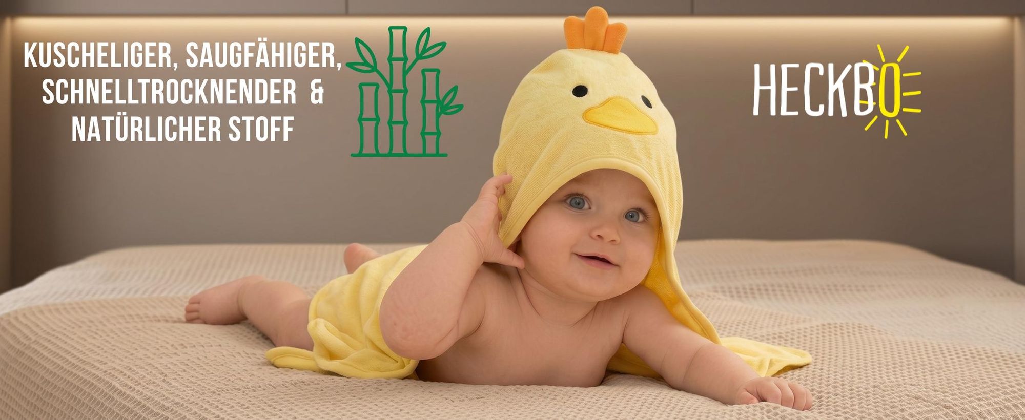 HECKBO Baby Kapuzenhandtuch Küken mit Waschlappen | 90x100 cm | Bambus-Viskose Badetuch mit Druckknöpfen |Babyhandtuch für Jungen & Mädchen ab Geburt