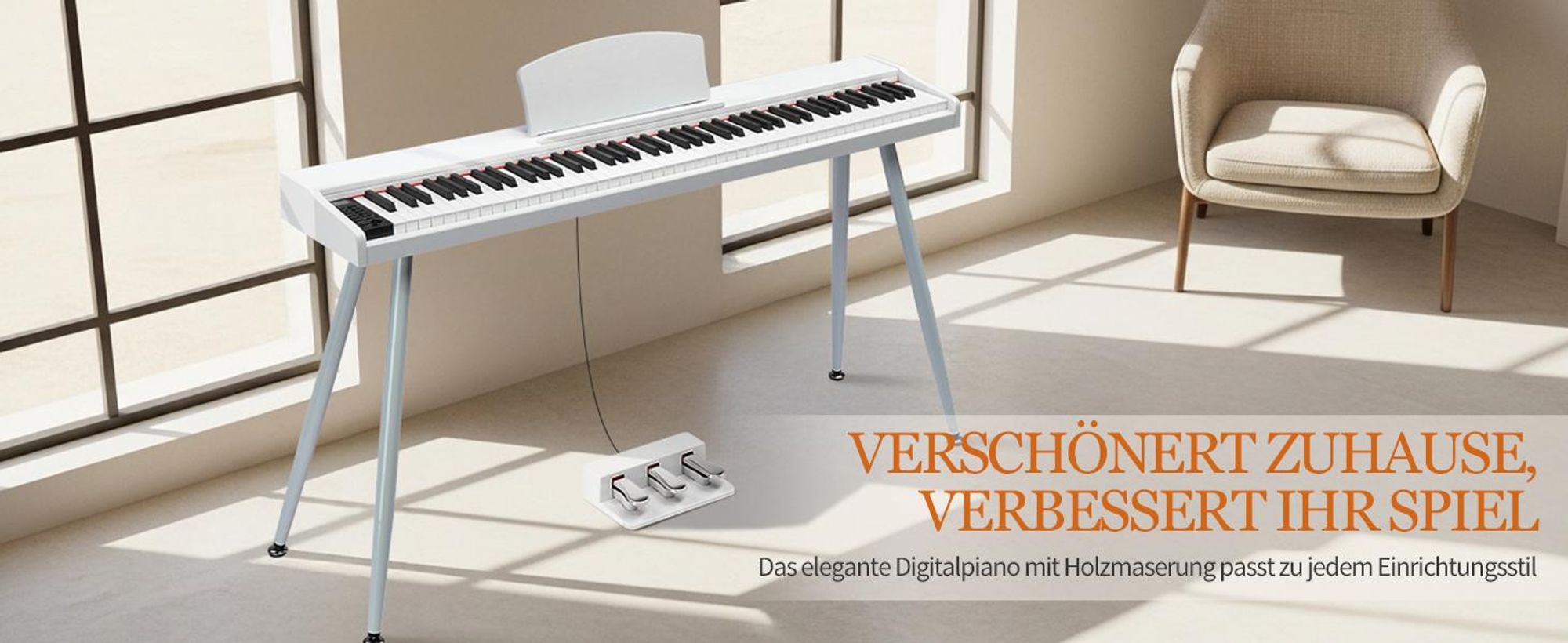 FCH 88-Tasten E-Piano halbgewichtete Tasten, Digital Keyboard mit Dual-Bluetooth, Aufnahmefunktion, Transponierung & Dual-Keyboard-Funktion,Weiß