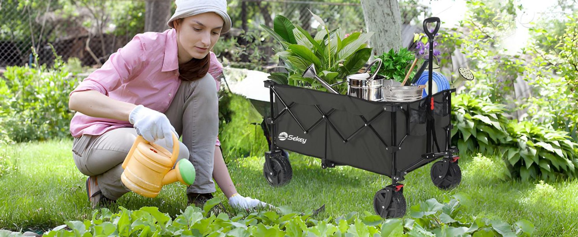 Sekey XXL 200KG Belastbar Bollerwagen Faltbar mit Spanngurte, 20x7,5 cm Extra Breite Reifen, Schwarz