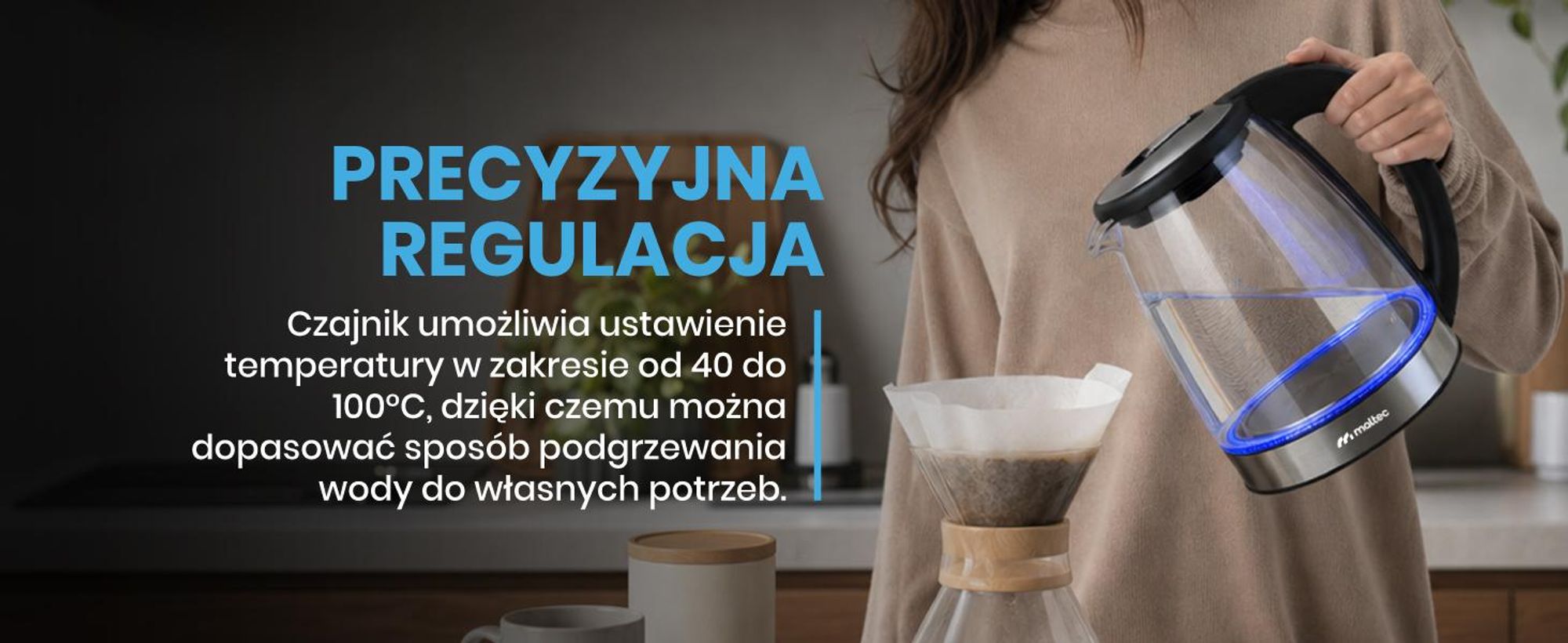 Szklany elektryczny czajnik o pojemności 1800ml i funkcją utrzymywania temperatury o mocy 2200W