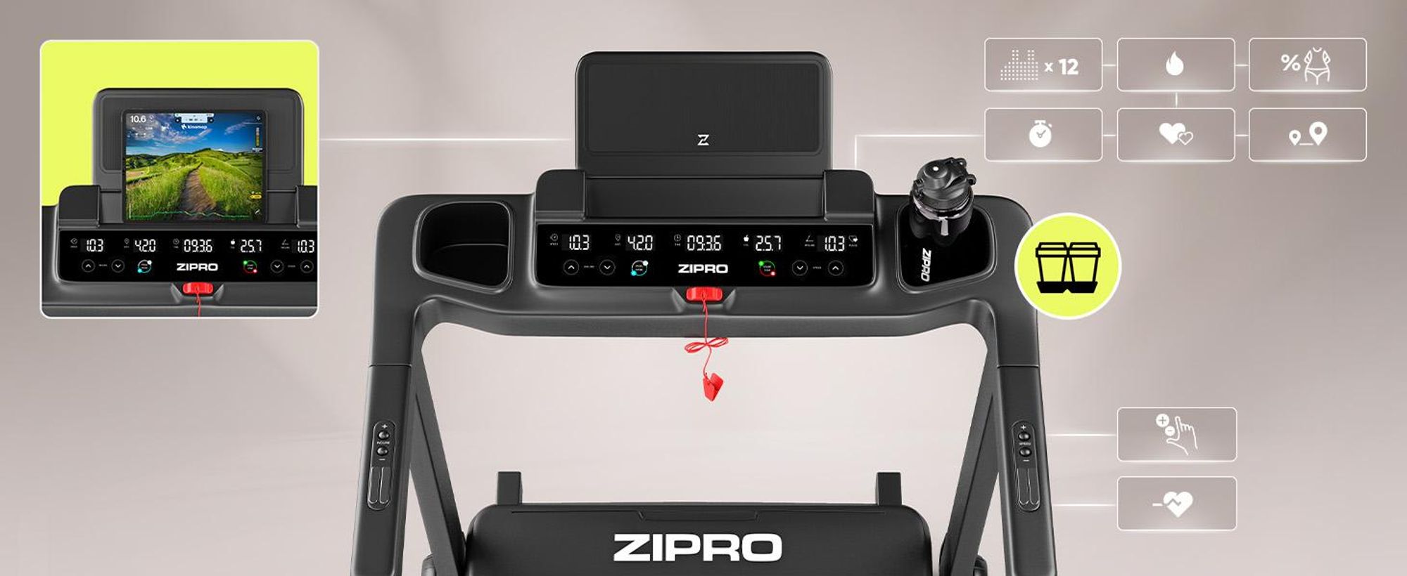 Zipro RAMBLE Flach Zusammenklappbares Laufband, Modernes Trainingslaufband, mit Neigungswinkelverstellung, Effizienter bis zu 16 km, Trainingsprograme