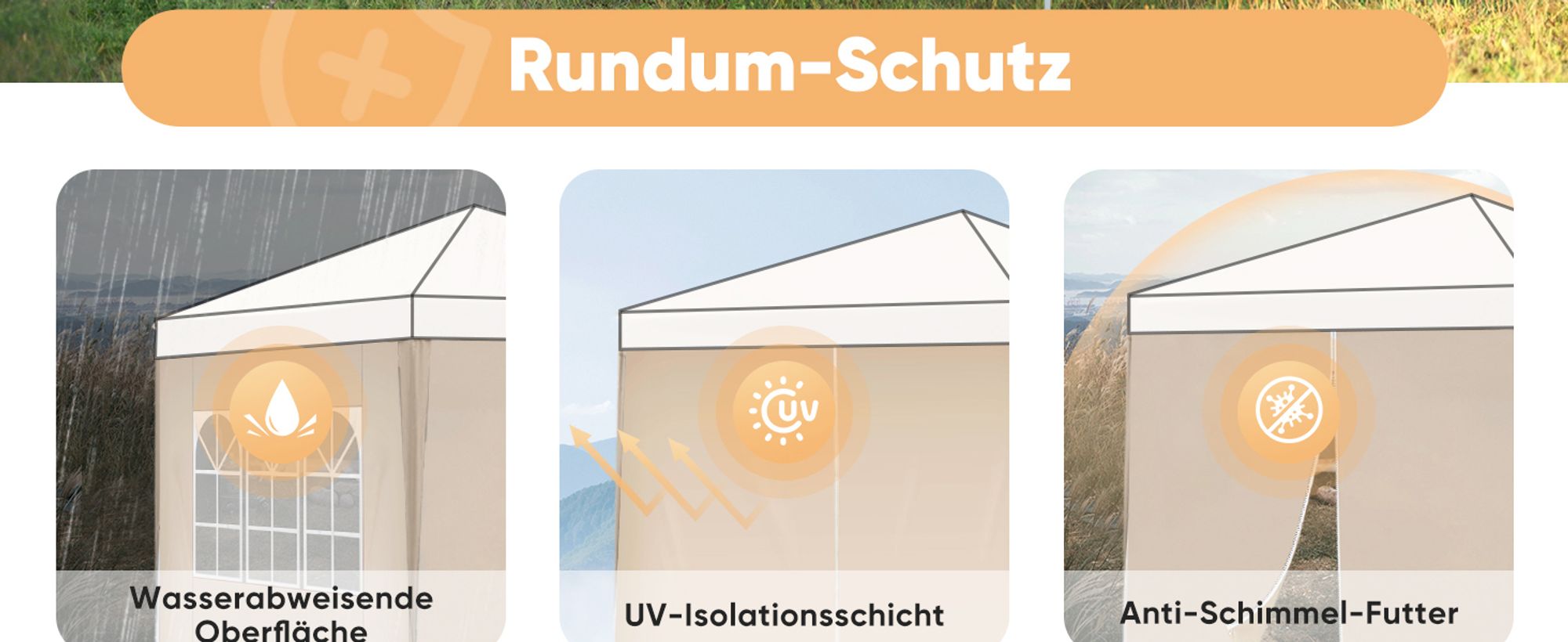 Sekey 2 Seitenteile für 3x3 /3x6m/3x9m pavillon mit Reißverschluss und Fenster, Taupe
