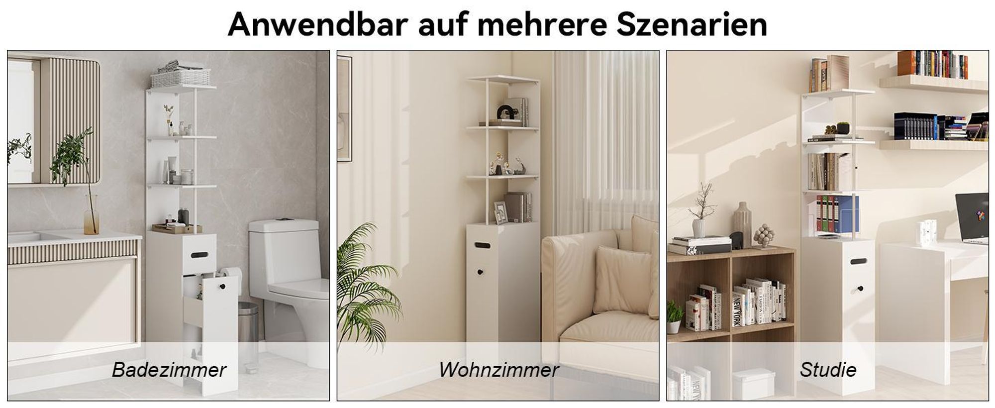 Puluomis Badezimmschrank Badkommode mit Schubladen, Hochschrank schmal 40x23x167 cm,Stauraum Schrank für Bad, Küche, Wohnzimmer, MDF, Weiß