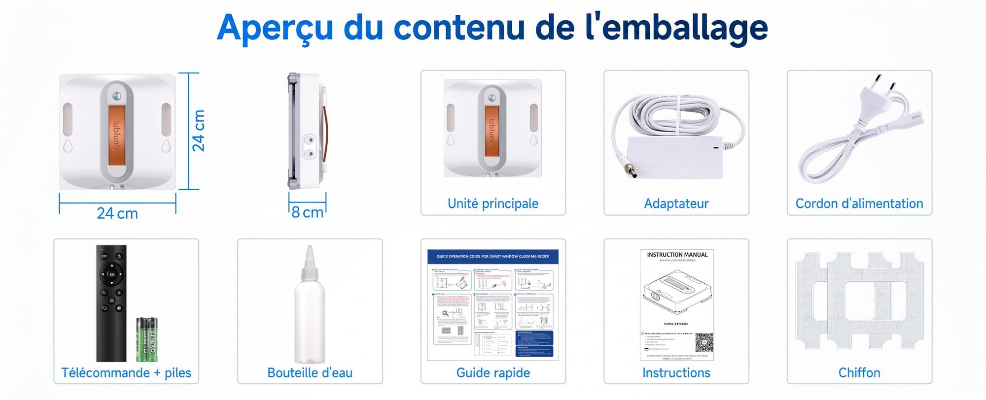 Robot lave-vitres intelligent Lubluelu CHYW201, 9 000 Pa, planification automatique des itinéraires, nettoyage des bords, Lingettes en microfibre lav