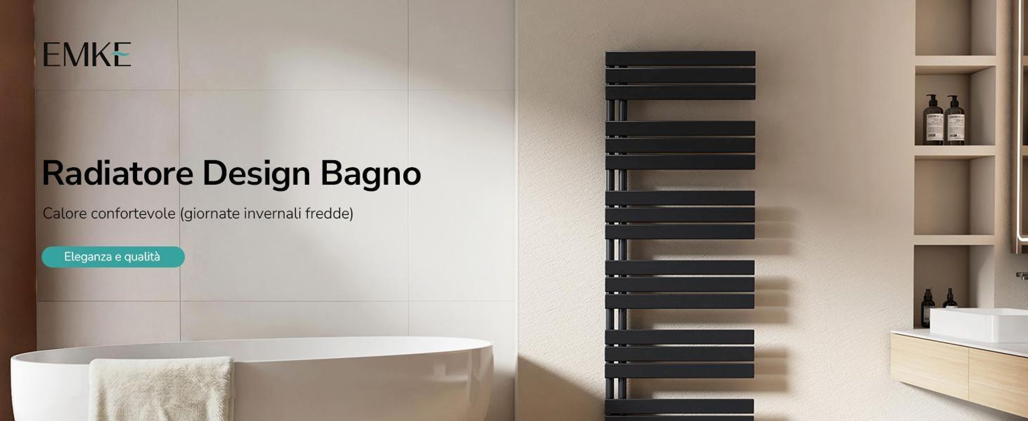 EMKE Radiatore da bagno piatto 132x60 cm Nero Scaldasalviette Asciugasalviette Pannello Attacco laterale 798W senza elemento riscaldante