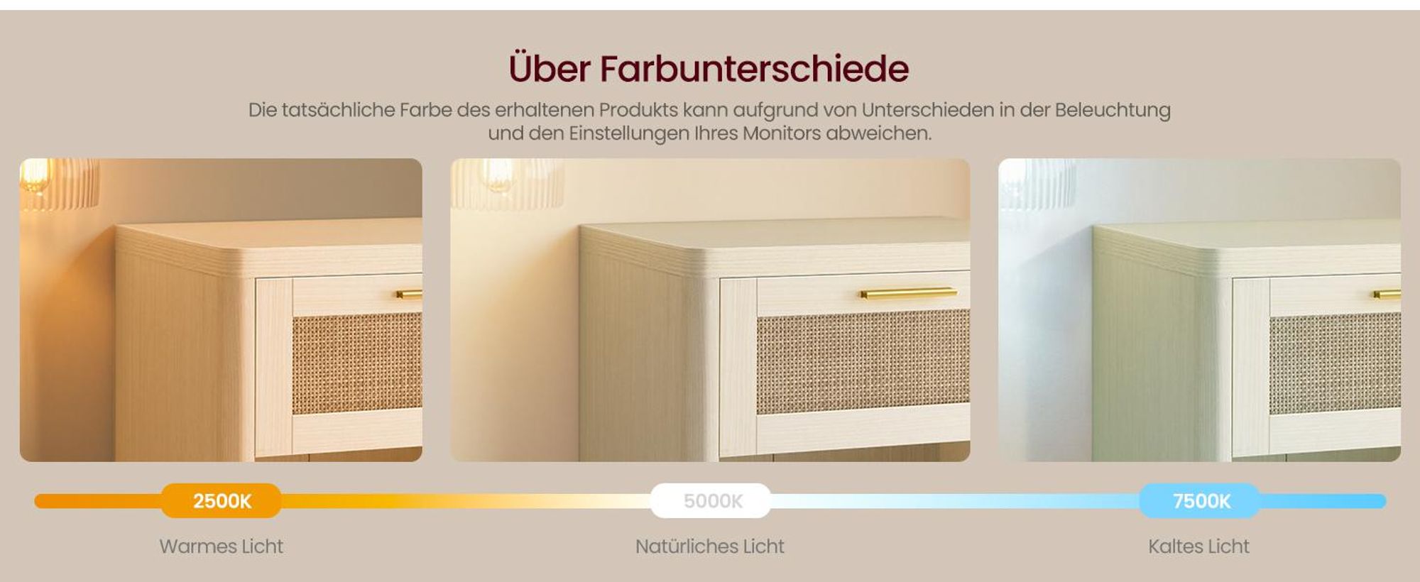 VASAGLE Nachttisch, 2er Set, Boho-Stil, Beistelltisch, mit Schublade in Rattan-Optik, beige
