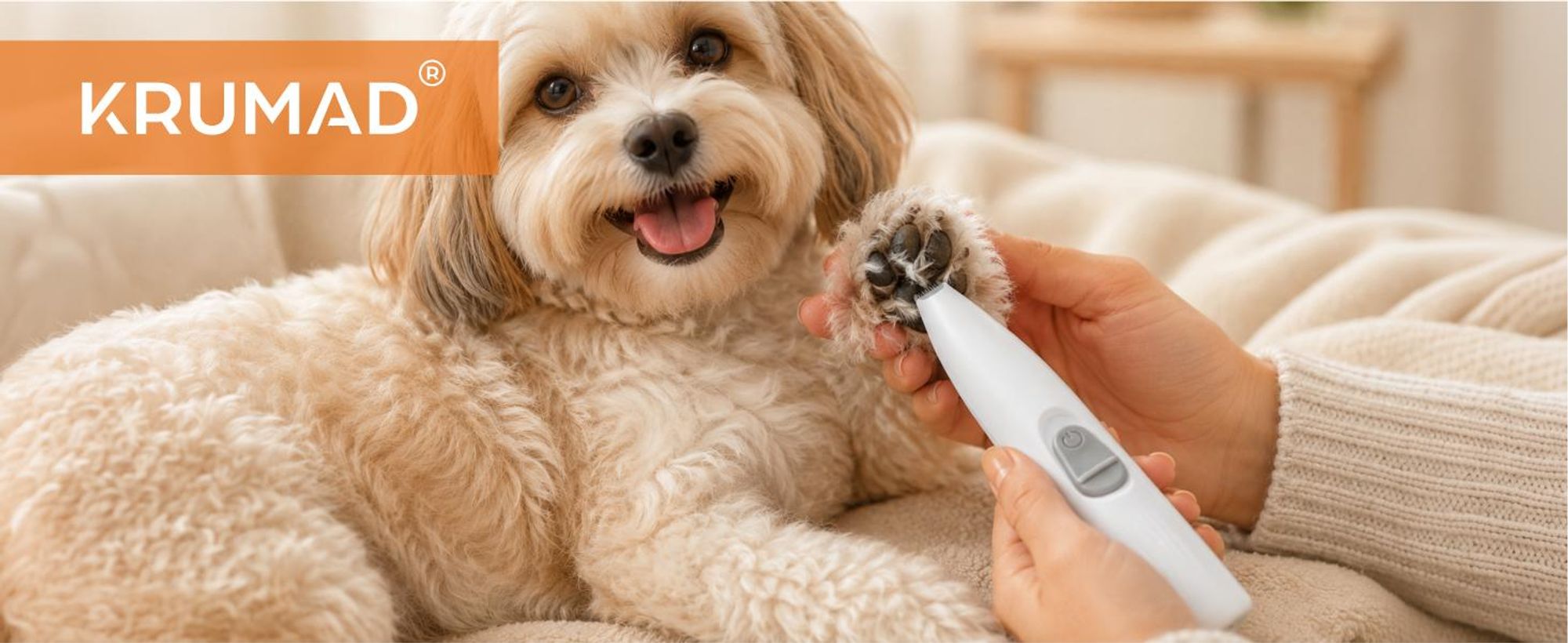 KRUMAD Pfotentrimmer, LED Tierhaarschneider  für Hunde & Katzen, mit Keramikklinge, Akku Hundeschermaschine für Pfotenpflege, 500 mAh