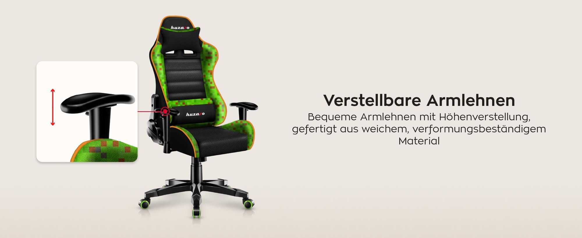 Huzaro Kinder Schreibtischstuhl Ranger 6.0 Gaming Stuhl Racing Sessel Bürostuhl Drehstuhl Gamer bis 130 kg mesh Pixel