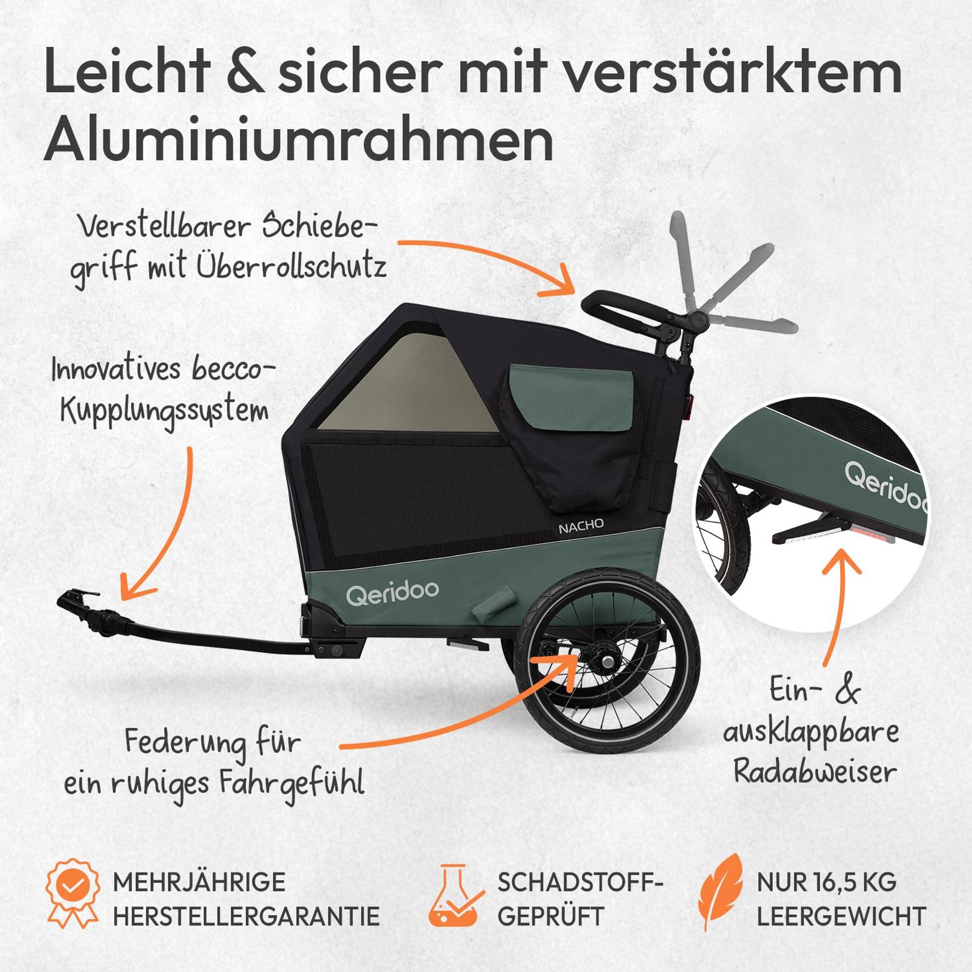 Qeridoo Nacho Hundeanhänger Größe: L | Farbe: Green