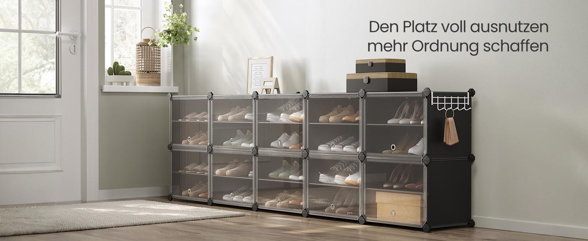 SONGMICS Schuhregal 10 Fächern Schuhschrank mit Türen für Flur schwarz
