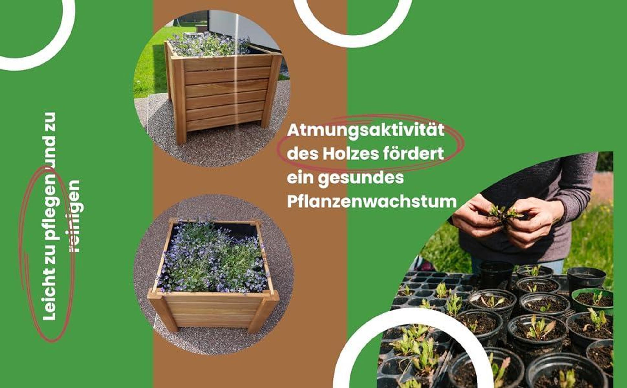 Pflanzkübel Rechteckig 59 x 33 x25 cm (B x T x H) - Holz Blumentopf - Graphit - Pflanzkasten - Natürlicher Übertopf - Pflanztopf - Blumenkasten Balkon & Garten