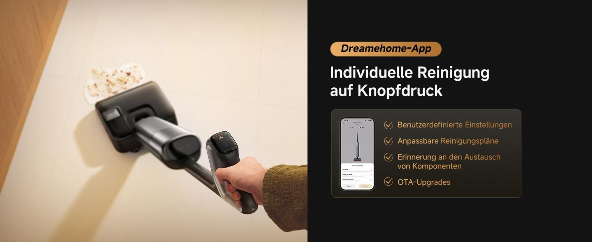 Dreame T16 Pro Heat Nass- und Trockensauger,Ultradünn 9,85 cm,90°C heißem Wasser,Ölbeseitigung,DREI Kanten,kein Verheddern,30kPa,95°C Selbstreinigung