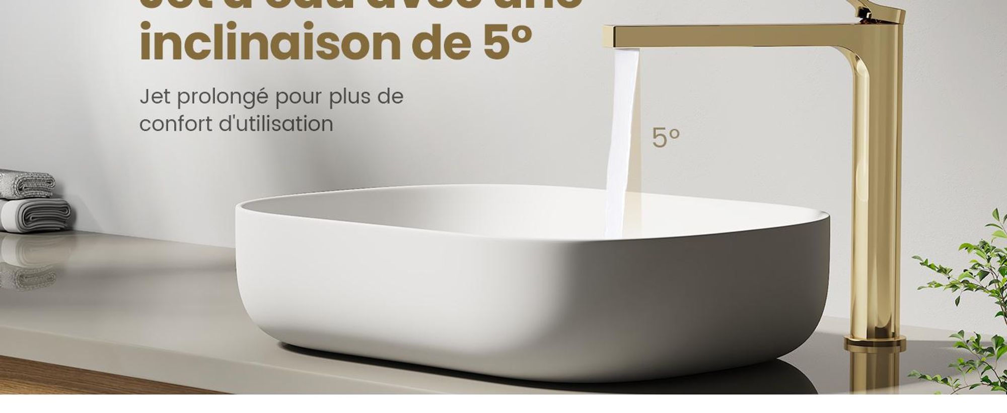 EMKE Robinet salle de bain or champagne 335x233x46mm, laiton, cartouche céramique, robinet salle de bain, mitigeur lavabo, mitigeur lavabo