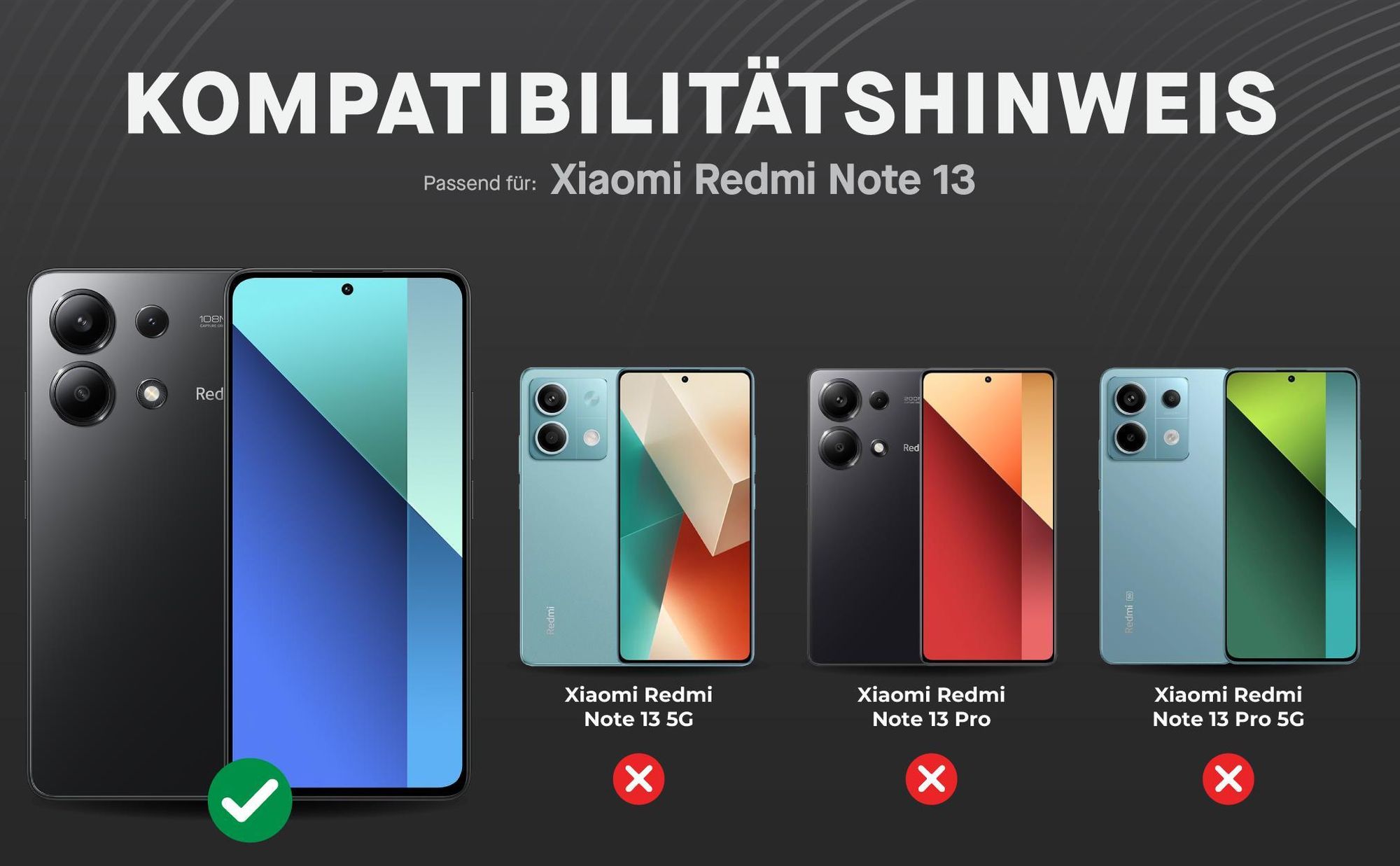Kompatibilitätshinweise Displayglas für Xiaomi Redmi Note 13