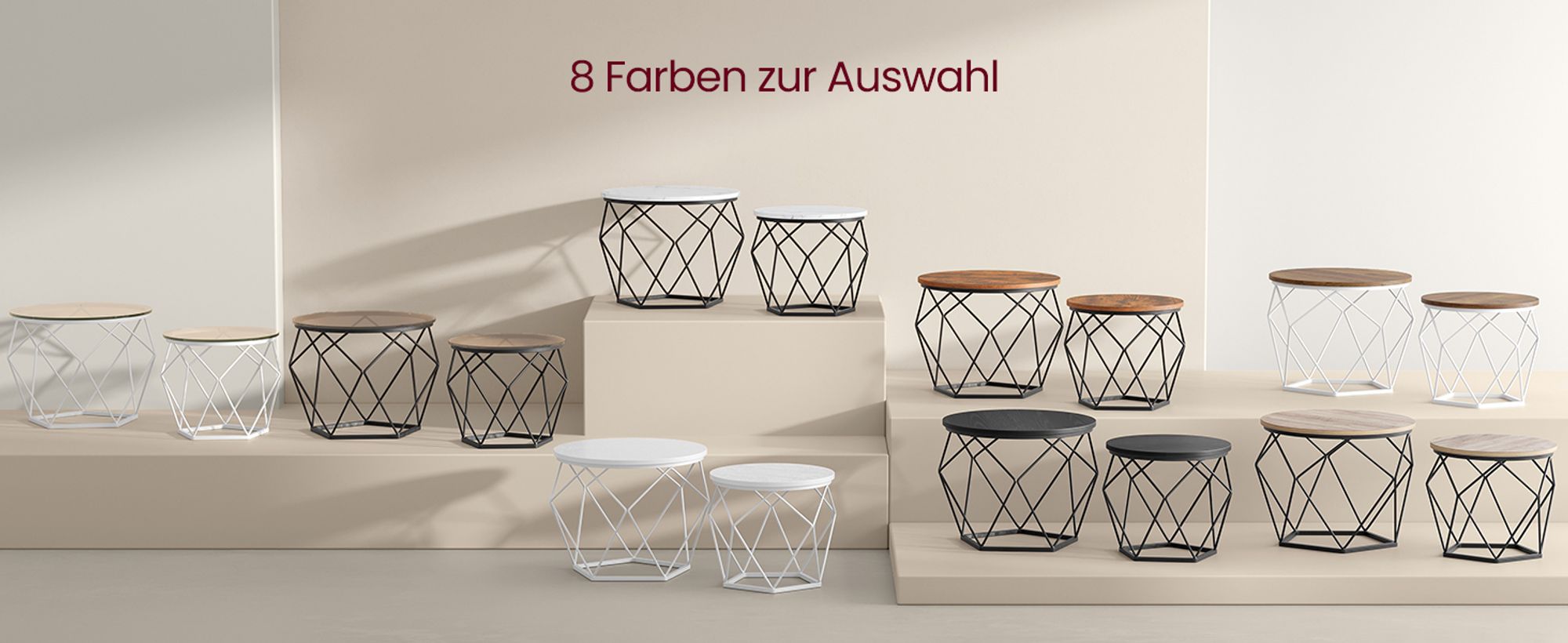 VASAGLE Beistelltisch, 2er Set, abnehmbare Tischplatte, schwarz