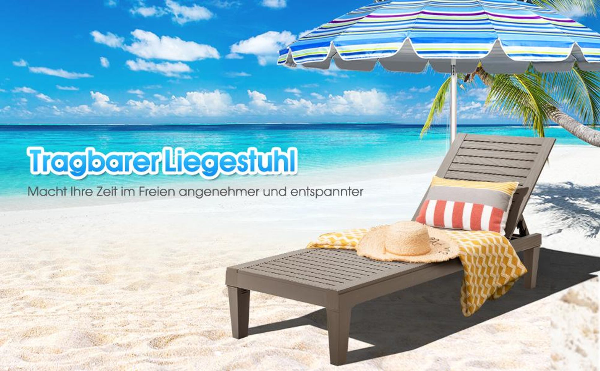COSTWAY Sonnenliege wetterfest Gartenliege 180kg belastbar Liegestuhl 5 verstellbare Rückenlehne Terrassenliege für Outdoor Garten Terrasse Braun