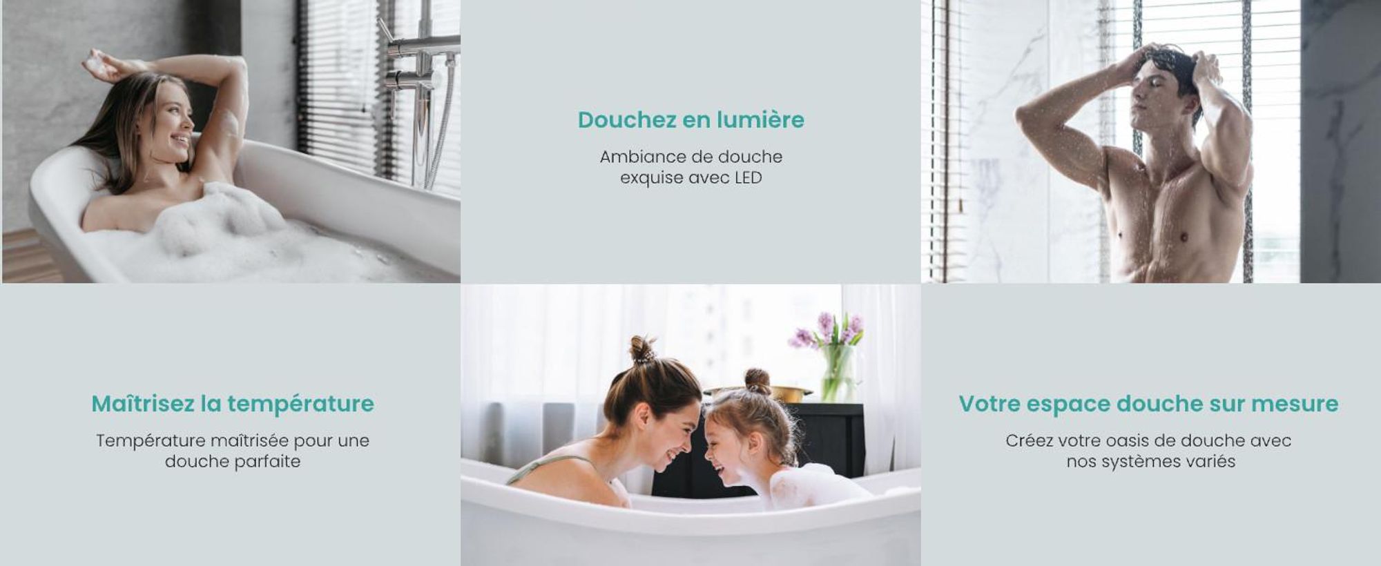 EMKE® Système de douche avec thermostat chrome avec éclairage d'ambiance LED bleu, affichage digital, douche à effet pluie 250mm, bec de baignoire & tablette en verre F25