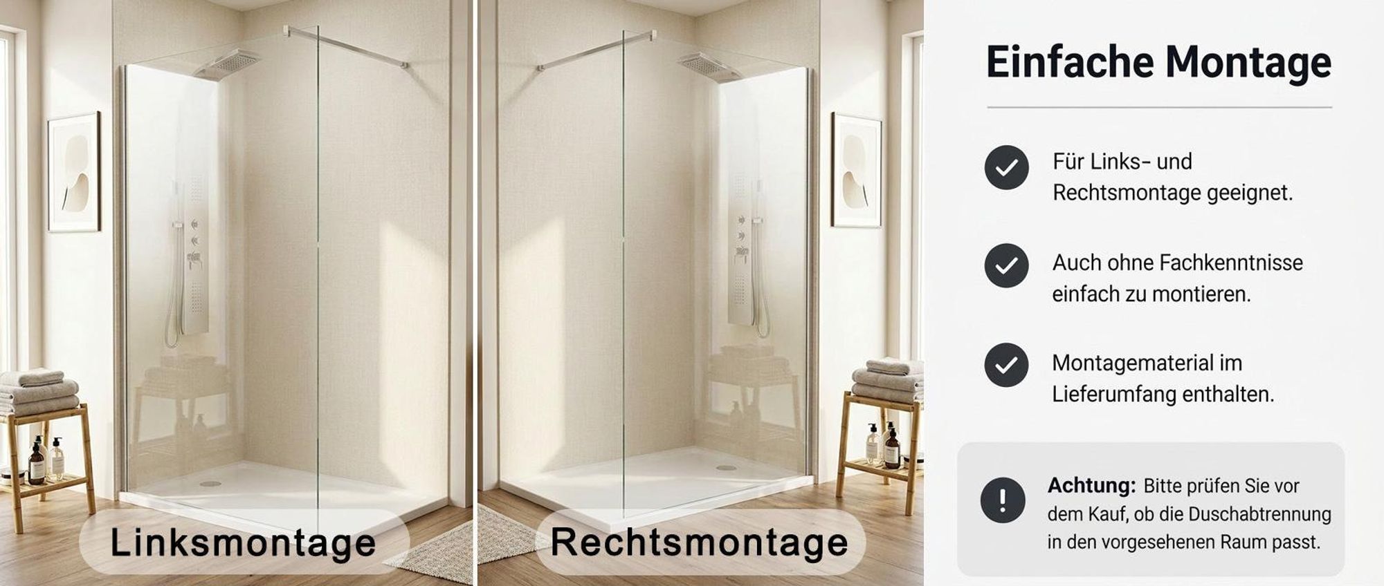 Duschabtrennung Walk in Dusche 100 x 195cm Duschwand Duschtrennwand 8mm ESG NANO klares Glas CD