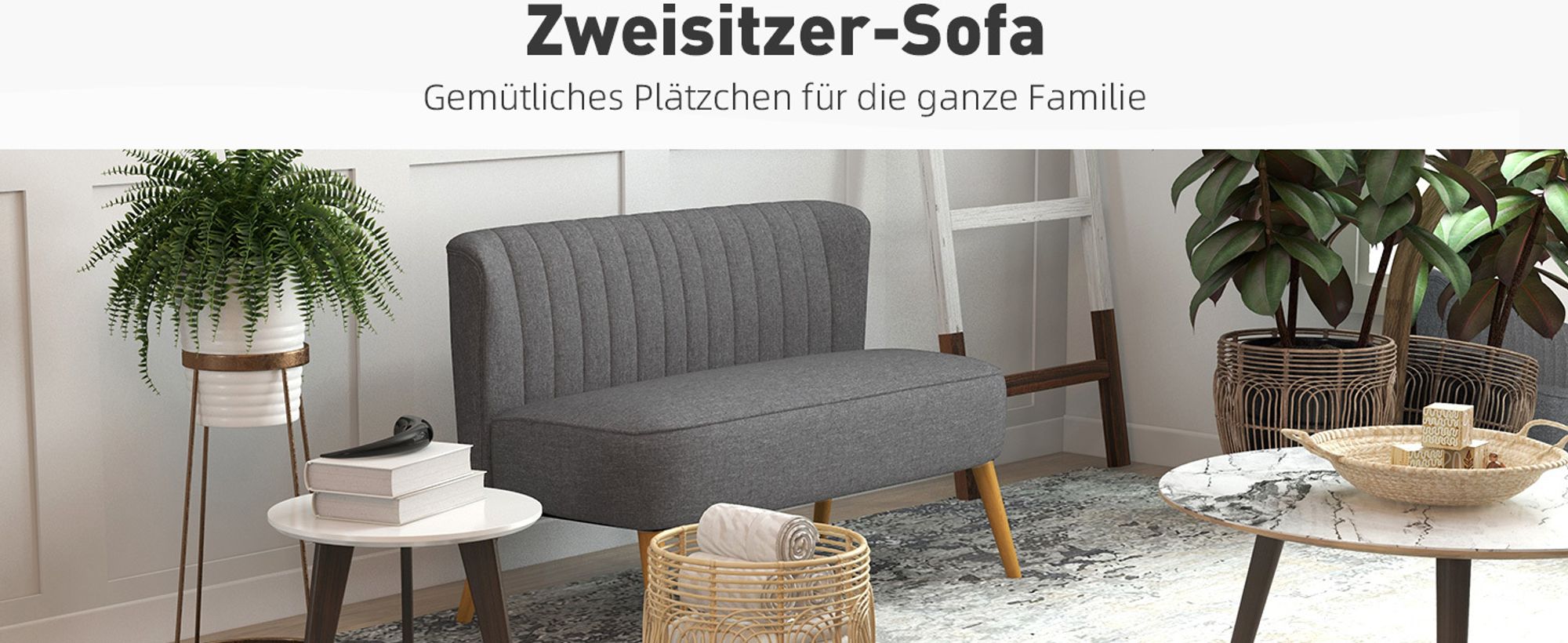 HOMCOM 2-Sitzer Stoffsofa Polstersofa Doppelsofa Sitzmöbel Loungesofa Holz Samtartiges Polyster Schaumstoff Dunkelgrau 117 x 56,5 x 77 cm