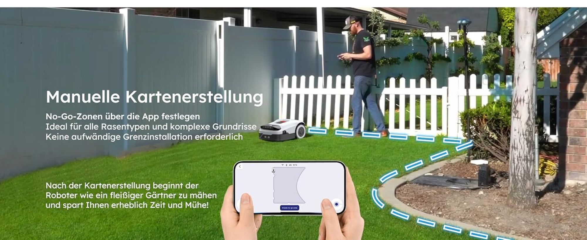 ANTHBOT KI Mähroboter ohne Begrenzungskabel Max. 1500m², RTK+4-Kamera-Vision, Rasenmäher Roboter, KI Auto Kartierung,Igelschutz, Genie 800