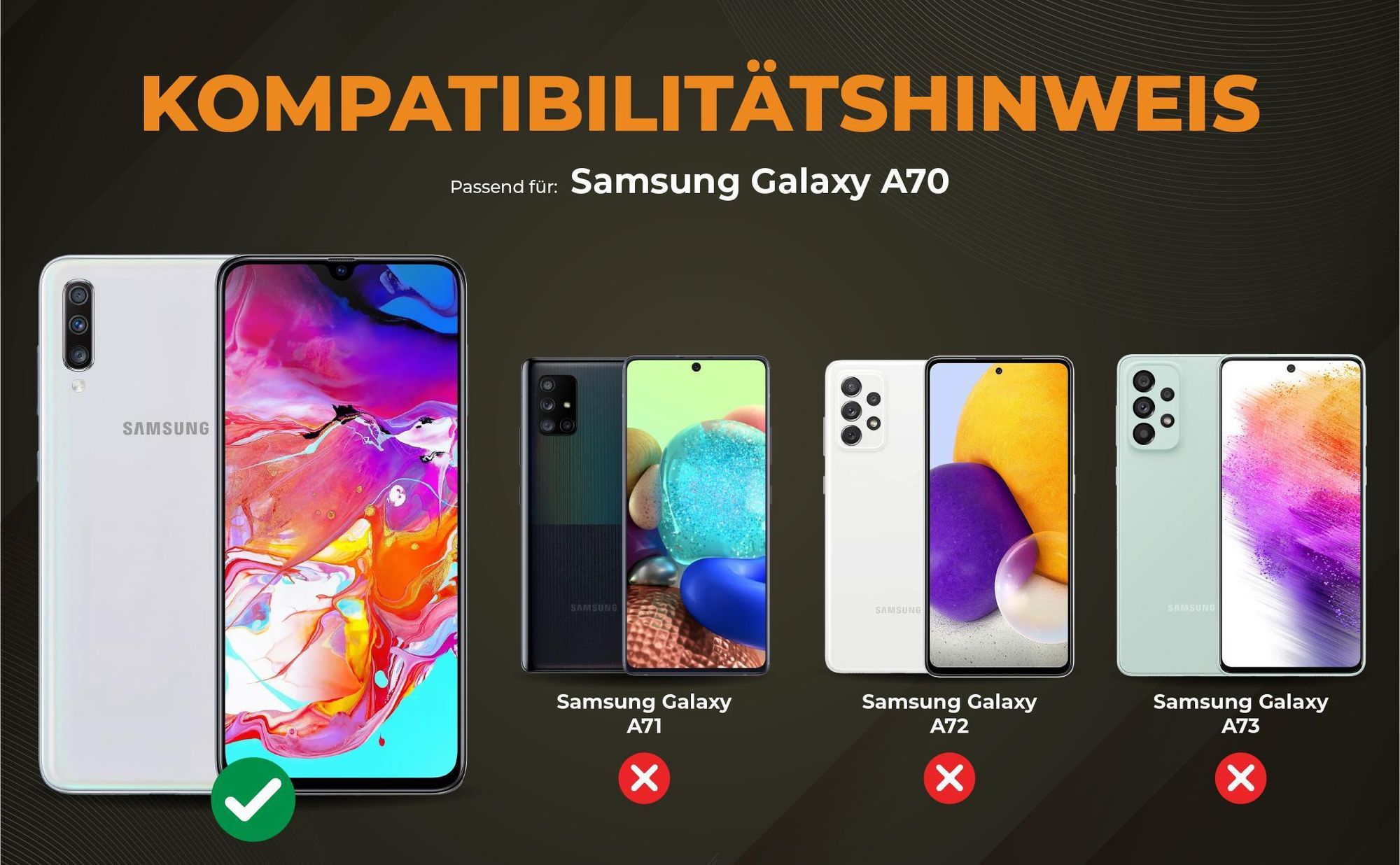 Kompatibilitätshinweise Hülle für Samsung Galaxy A70