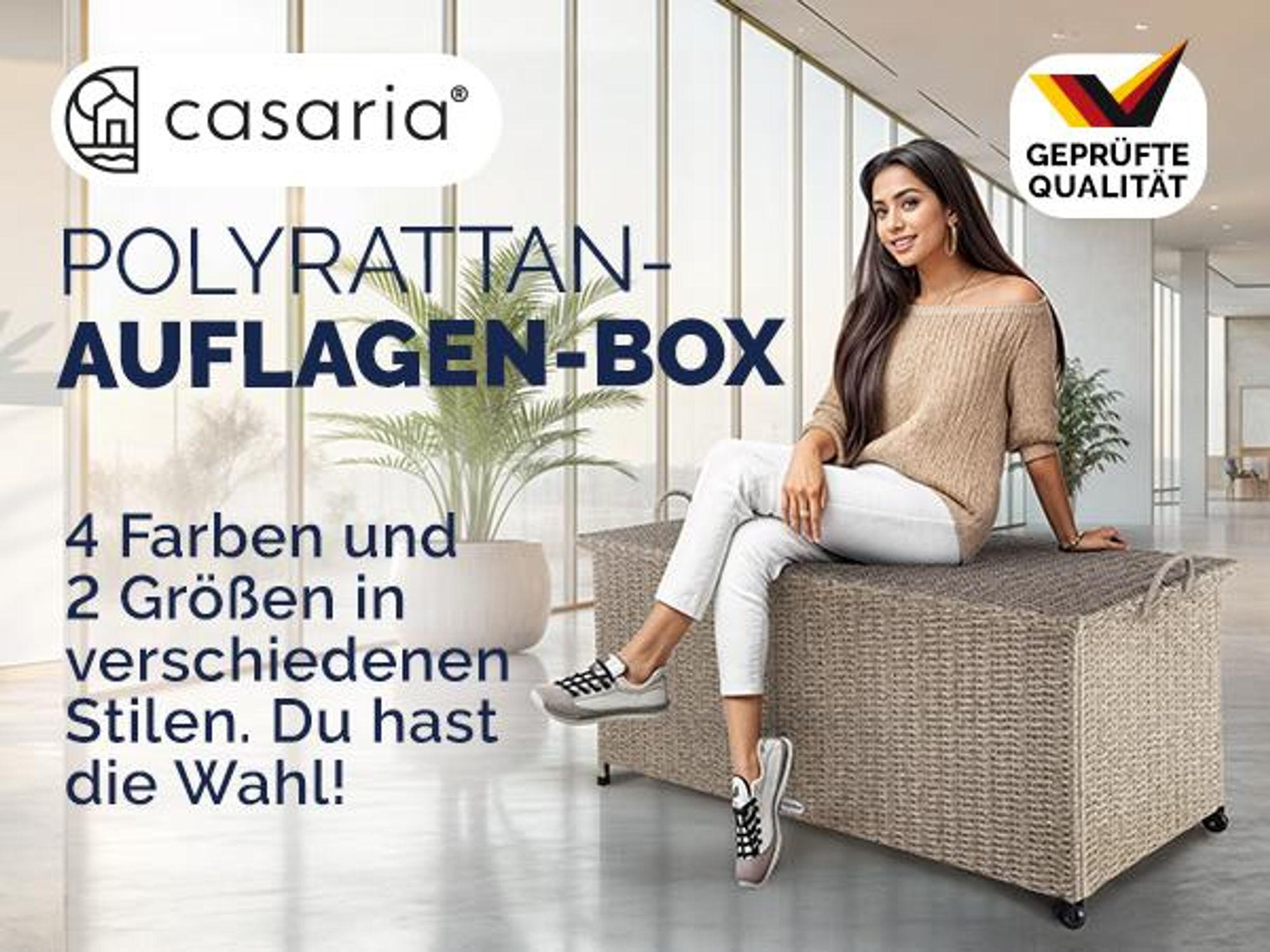 CASARIA® Gartenbox Auflagenbox mit Rollen 270L Stauraum UV-beständig Handgriffe Gasdruckfeder Wetterfest 117x53cm Garten Balkon Aufbewahrungsbox Braun