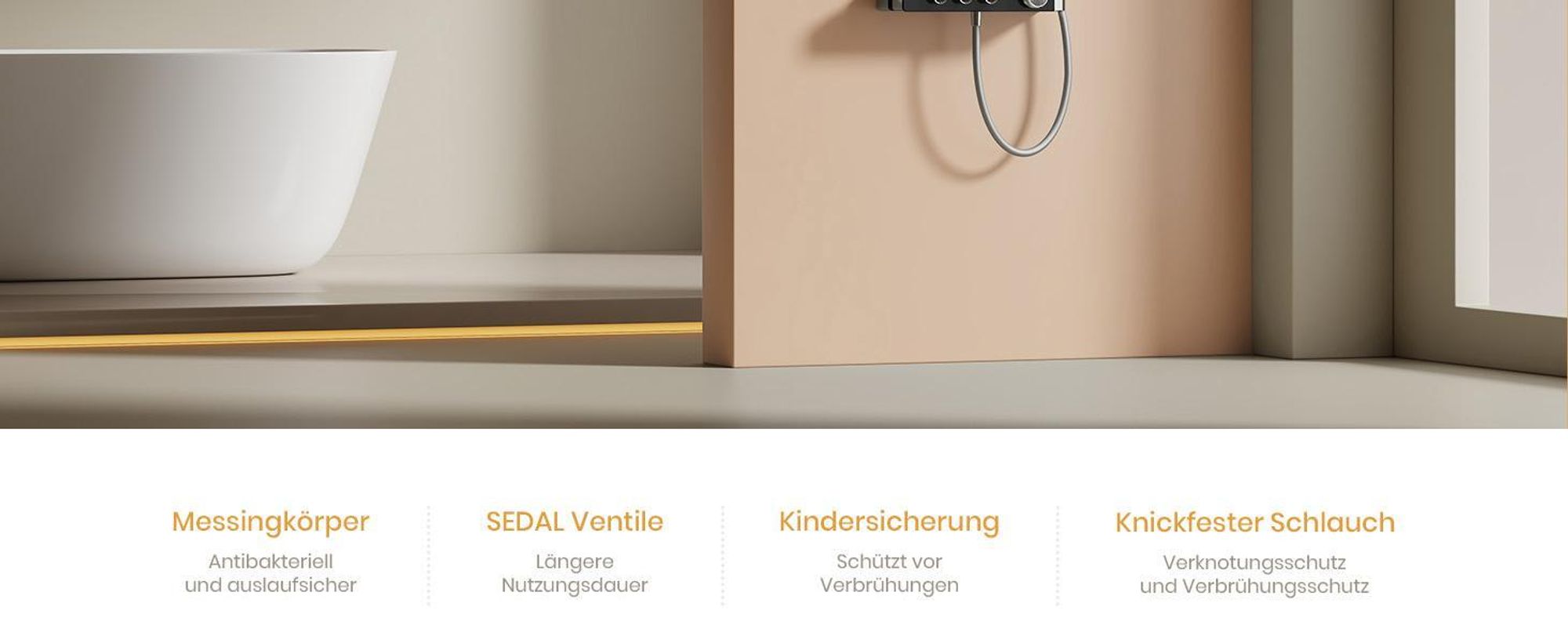 EMKE Duschsystem mit Thermostat Chrom Einstellbarer Wasserfluss 260mm Rund Regendusche, Vorlauf & Badewannenauslauf F28