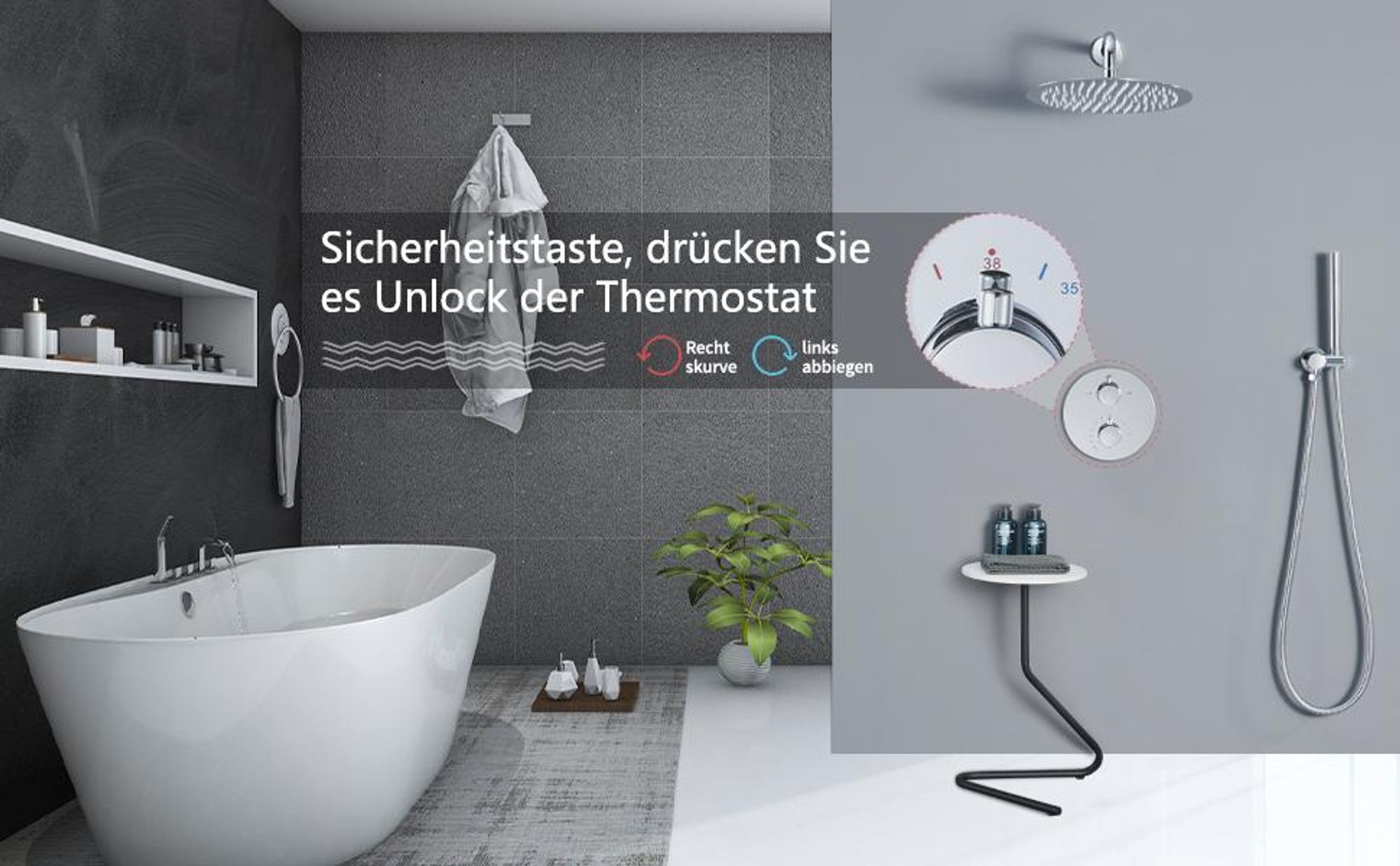 Unterputz Duschsystem Thermostat Regendusche Duschset Duscharmatur Badezimmer Rund Kopfbrause 30cm Handbrause mit Thermostat unterputz duschset