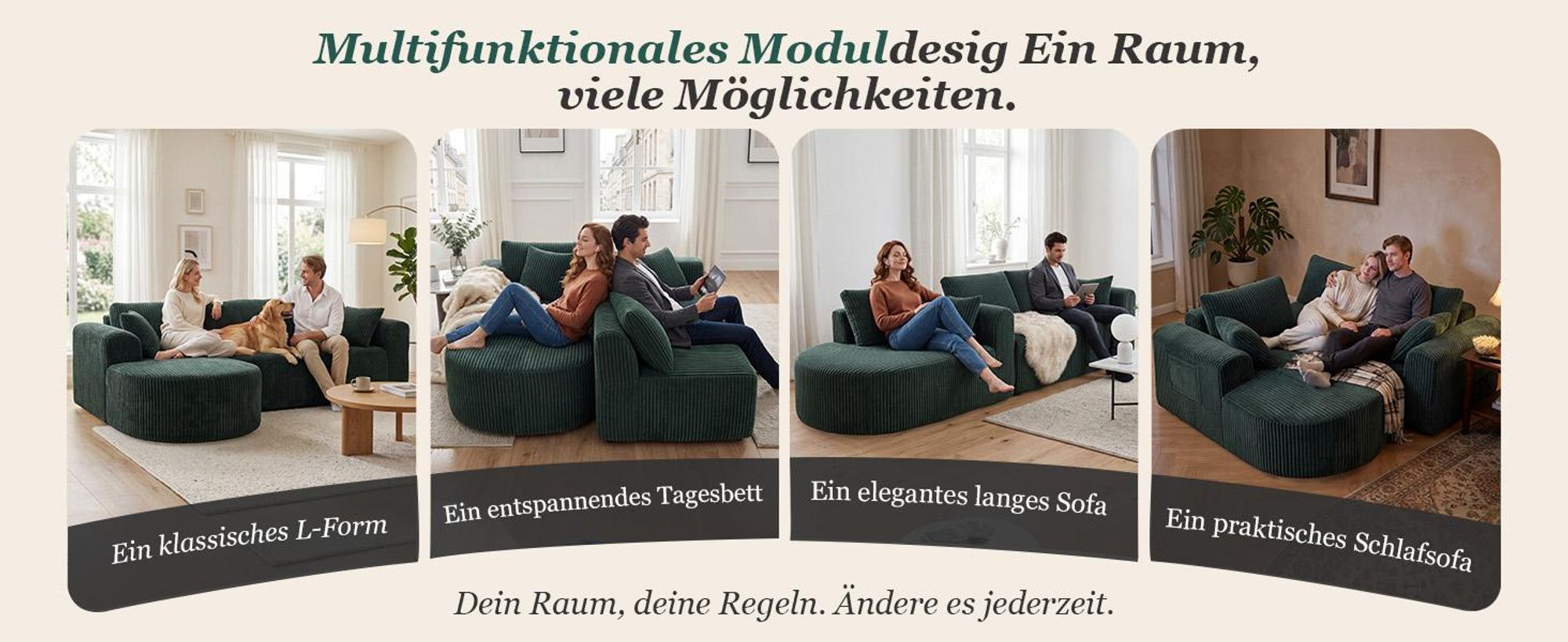 Sofa Ecksofa mit Schlaffunktion, Corduroy Modulares Boneless Couch mit Chaiselongue, L-Form Schlafsofa, Sektionssofas mit Kissen & Seitentaschen 243cm