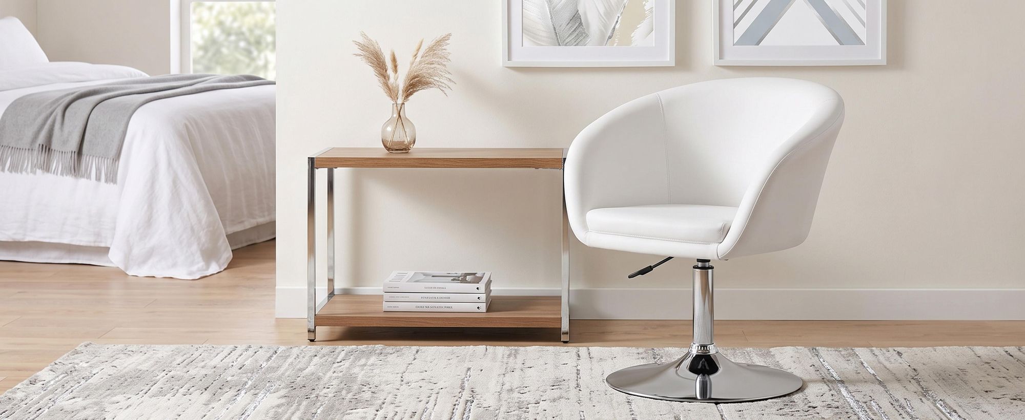 Duhome Clubfauteuil, cocktailfauteuil van kunstleer, loungefauteuil, in hoogte verstelbaar, draaistoel met armleuningen en rugleuning, wit