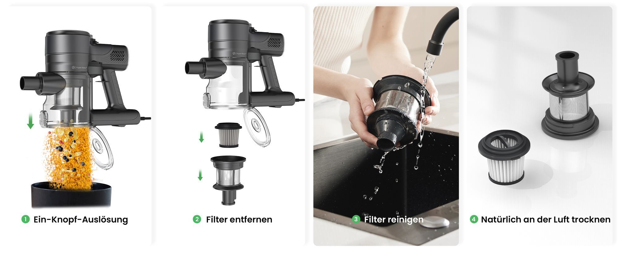 800mL Staubbehälter Stielstaubsauger Ein-Knopf-Entleerung Handstaubsauger für Teppich