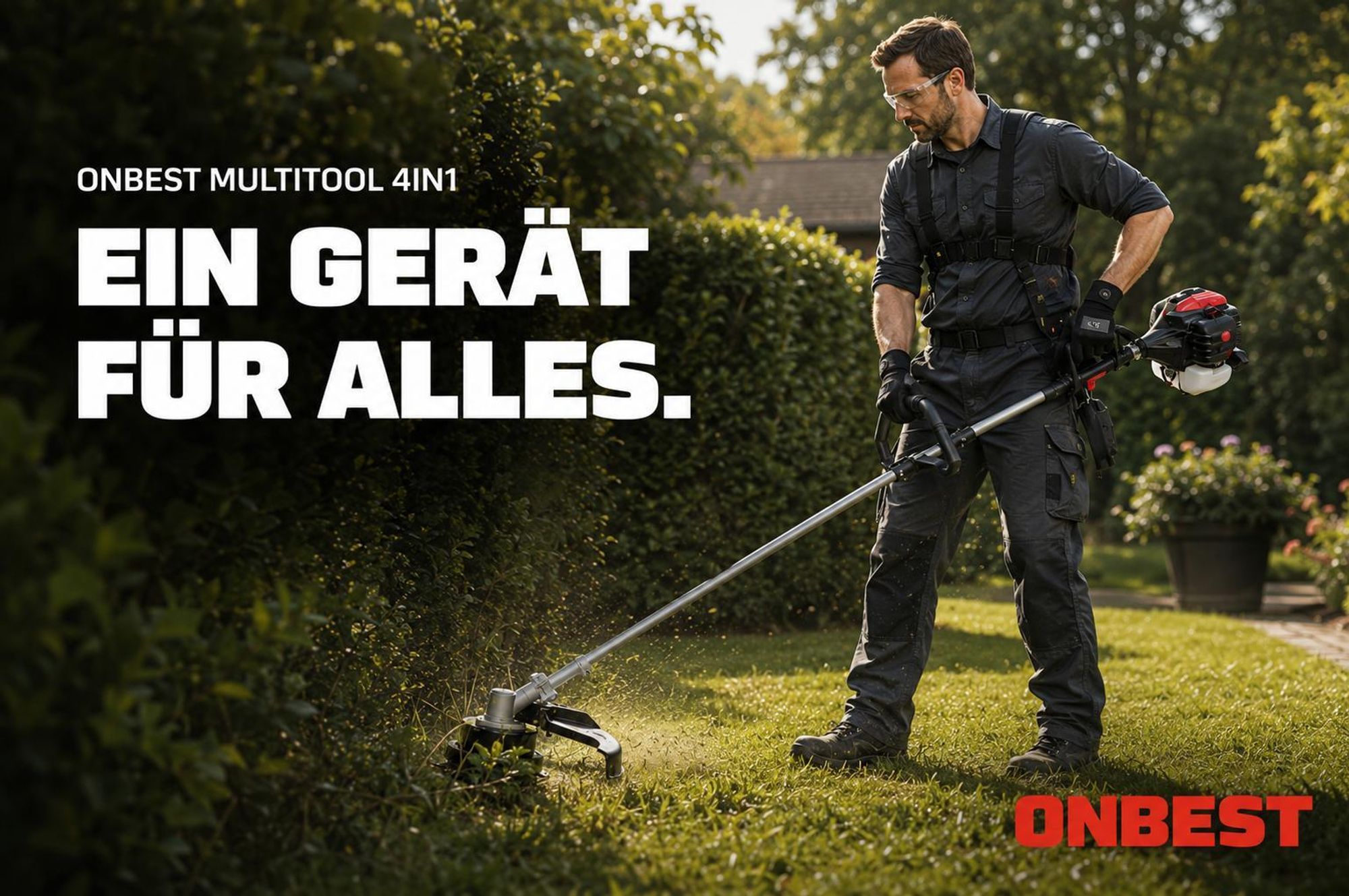 ONBEST MT1452 Multitool Benzin | 4in1 | bis 4,5m | 52cm³ | 1,9 PS | 10000 U/min | Freischneider | Heckenschere | Hochentaster | Rasentrimmer