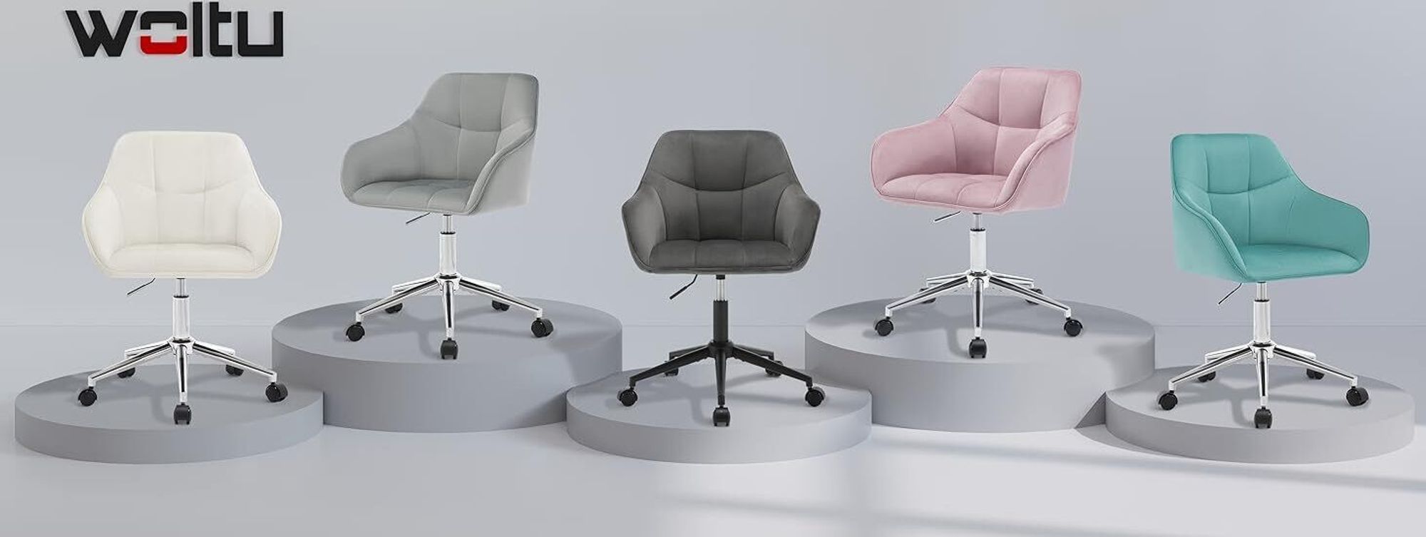WOLTU Bürohocker Homeoffice Stuhl, Schminkstuhl, höhenverstellbar, mit Armlehnen Samtsitz : Rosa+Silber Farbe: Rosa+Silber