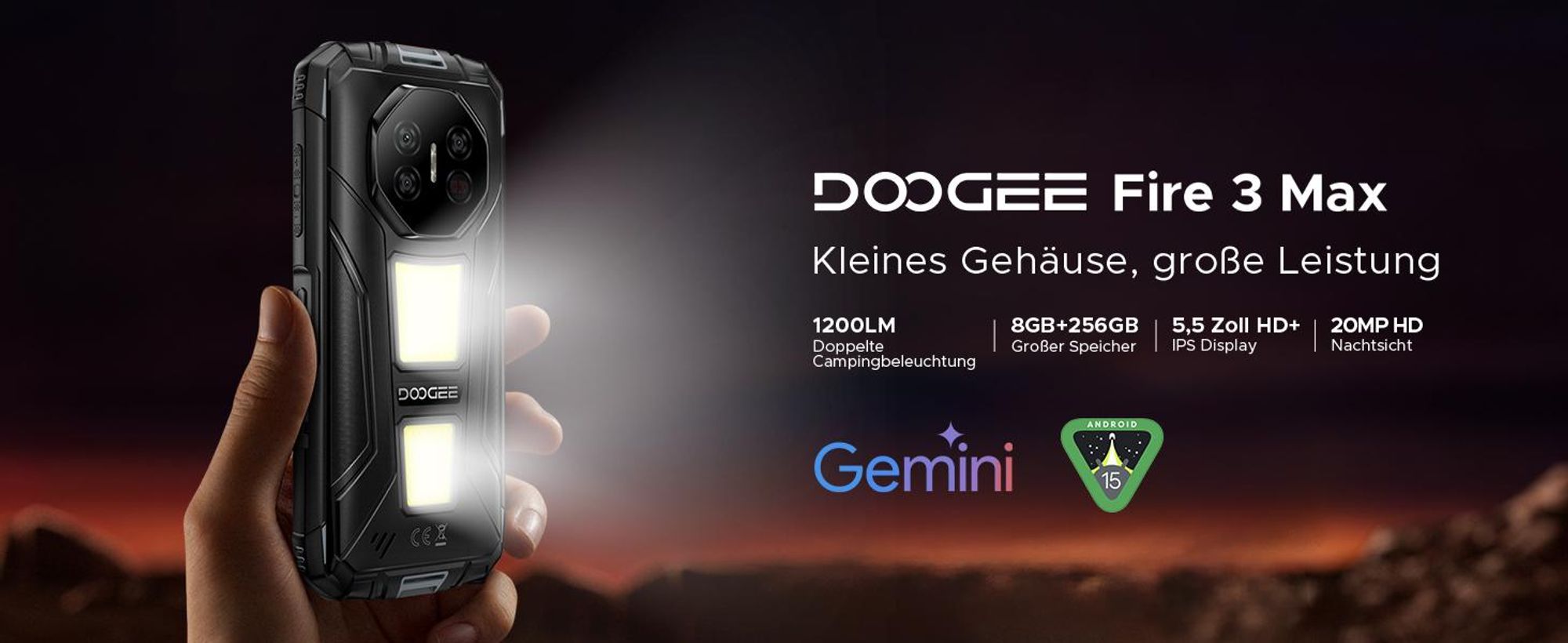 DOOGEE Fire 3 Max Outdoor Smartphone Handy, 4G, IP68/IP69K, 5,5" HD+, 48MP, 8350mAh, 18W, 32+256GB, NFC, Fingerabdruck, ohne Vertrag