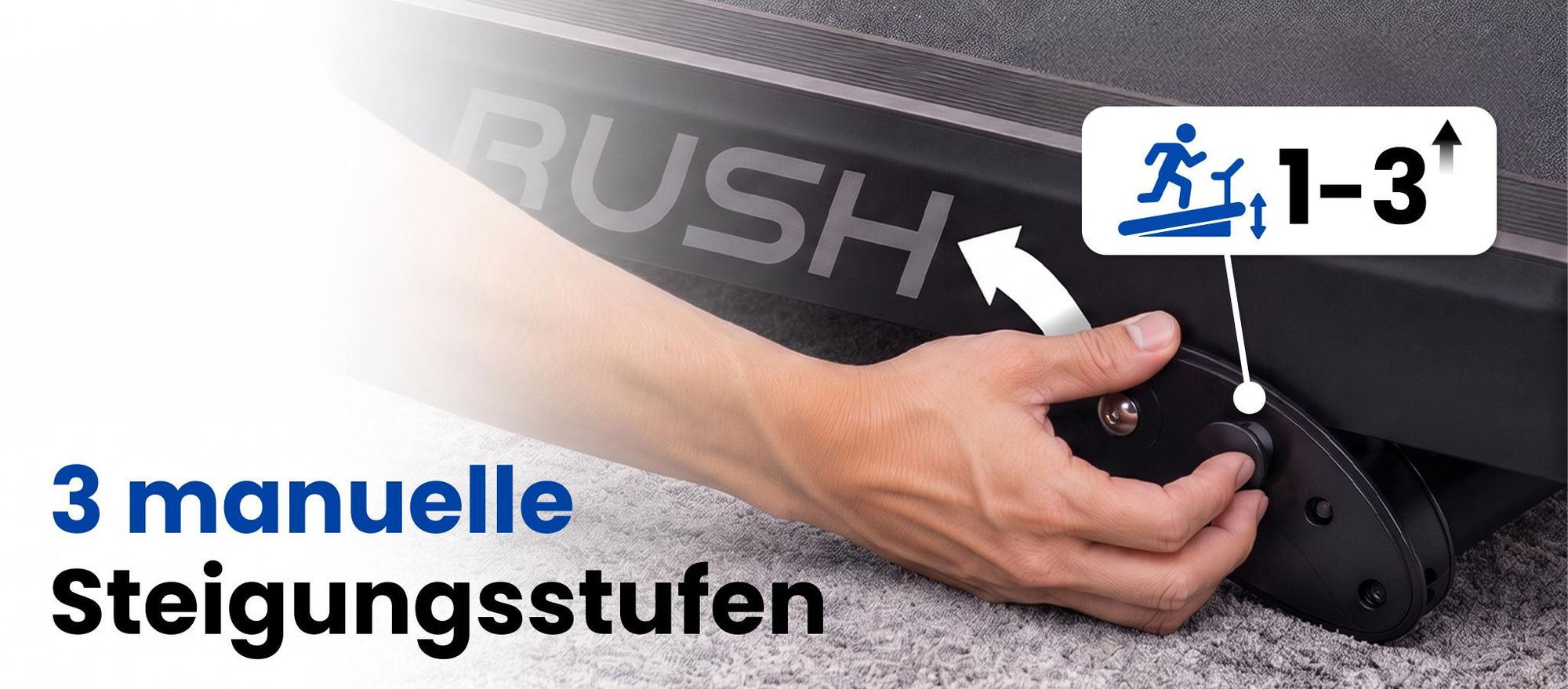 URBOGYM RUSH Laufband klappbar bis 16 km/h, 140 kg, 45 x 130 cm Lauffläche, 3 Steigungsstufen, 15 Programme, Bluetooth, Kinomap & Zwift, LED Display