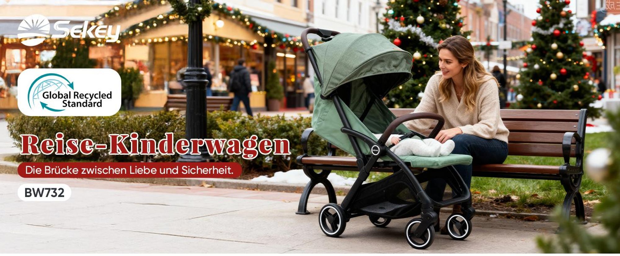 Sekey Kinder Buggy Reise Kinderwagen bis 22 kg verstellbare Rückenlehne, Regenschutz und Sichtfenster, Einhand-Faltmechanismus, Schwarz und Grün