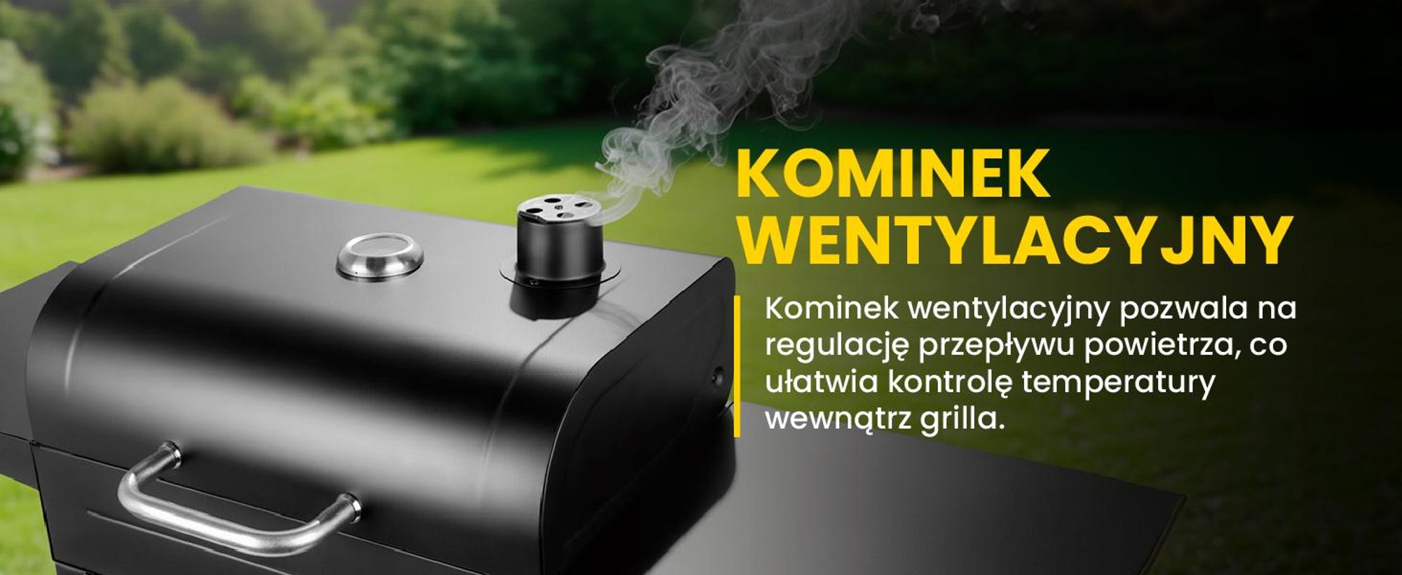 Duży grill węglowy z pokrywą, kominem i termometrem do ogrodu