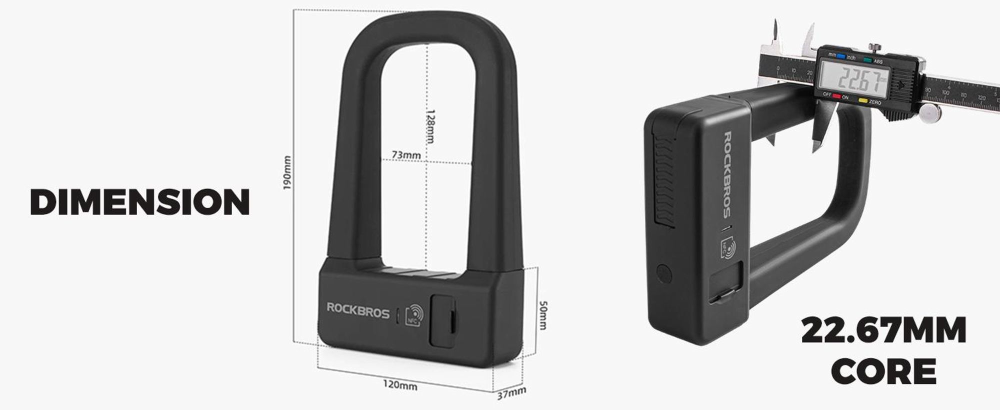 ROCKBROS Fahrradschloss Bügelschloss NFC U-Lock mit USB-C Motorradschloss Diebstahlschutz für E-Bike, Mountainbike, Rennrad