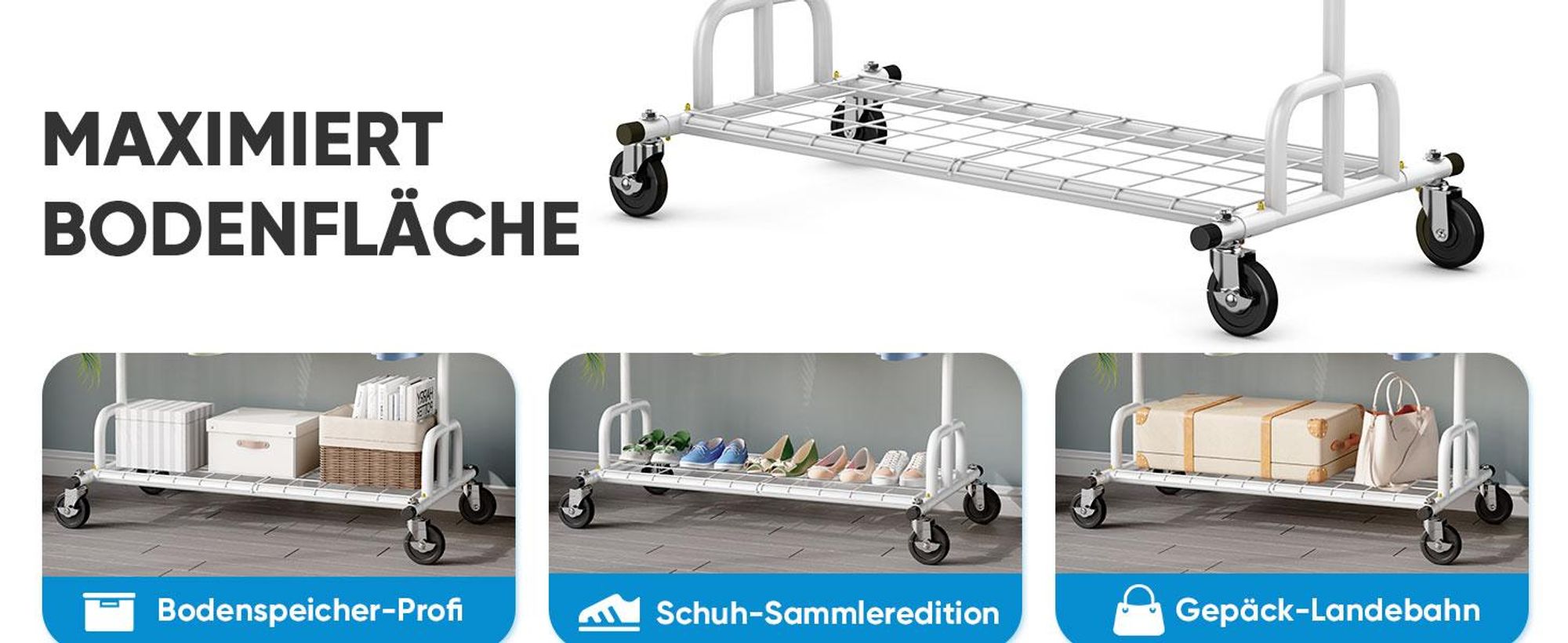 HOKEEPER Profi Doppelter Kleiderständer, bis 272 kg belastbar, Schwerlast Kleiderstange auf rollen (S002W)